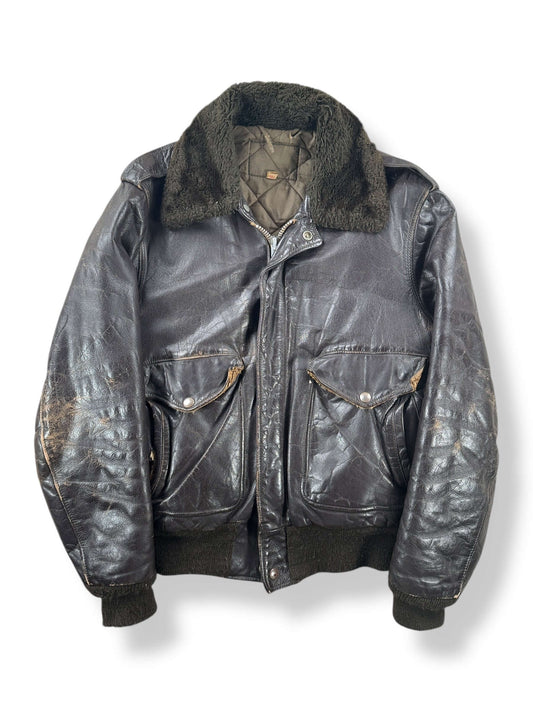 Front of Vintage Leather Bomber Jacket SZ 40 AS IS