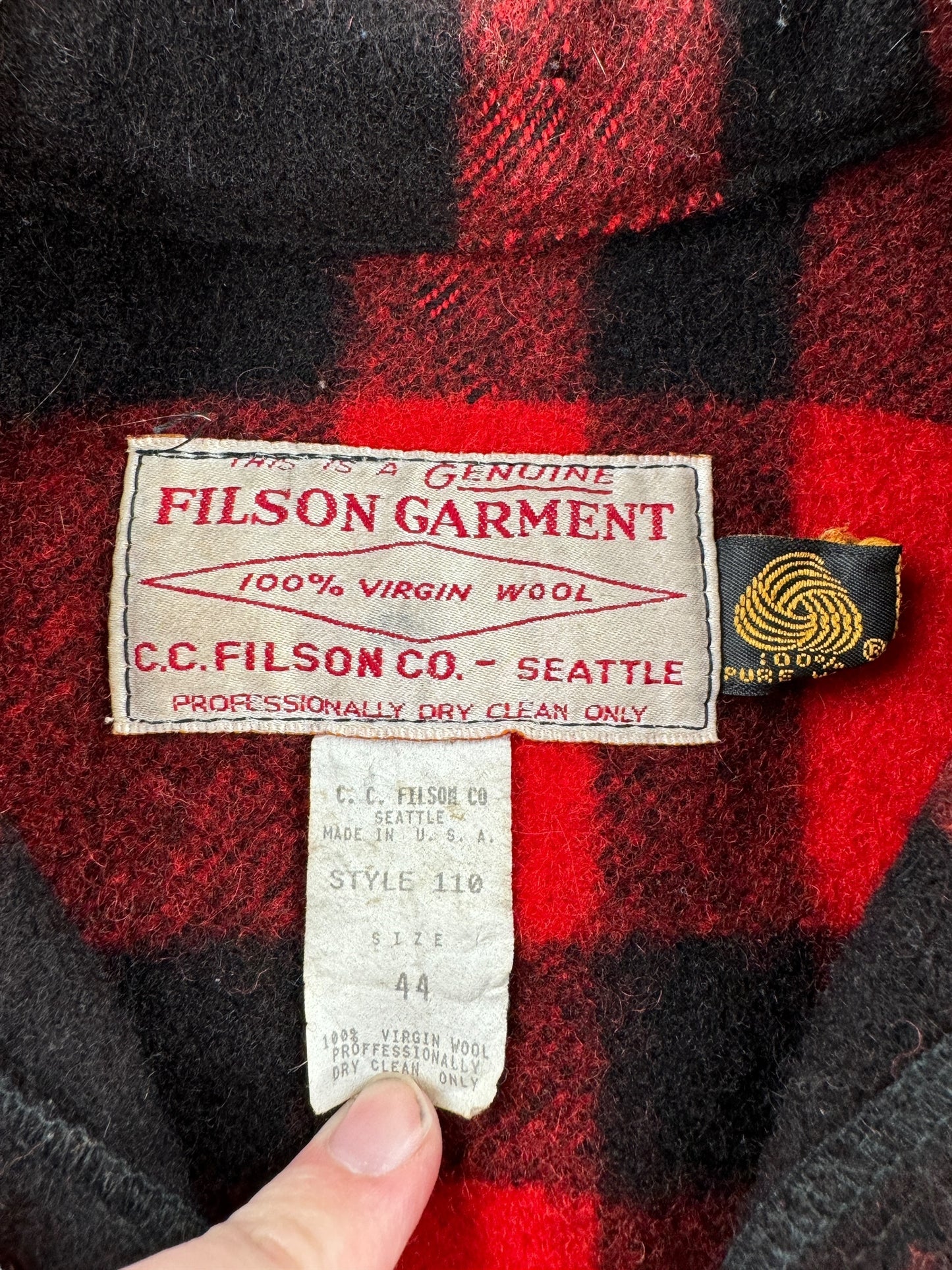Tag on Vintage 80s Era Filson Mackinaw Cruiser Jacket SZ 44