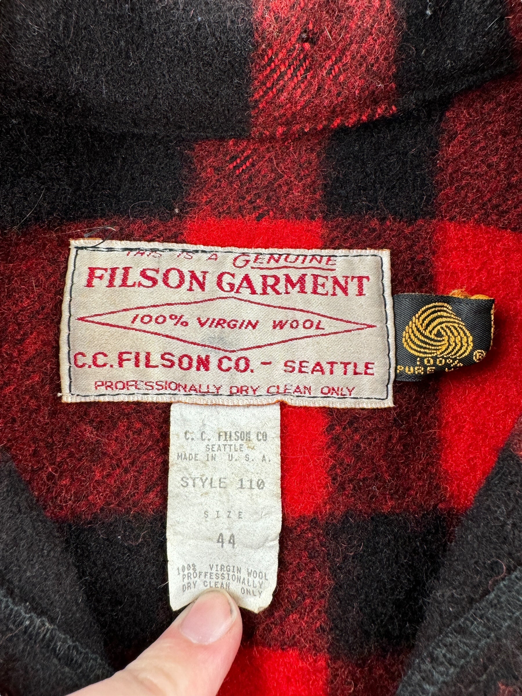 Tag on Vintage 80s Era Filson Mackinaw Cruiser Jacket SZ 44