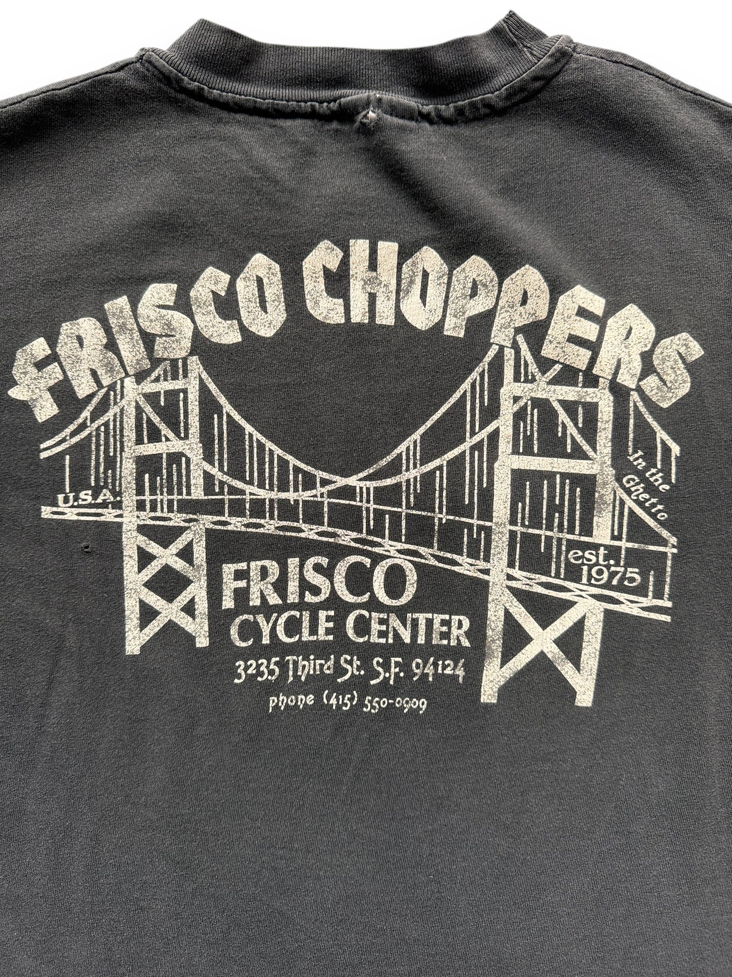 back graphic of Vintage Frisco Choppers SF F*ck Helmets Tee SZ M