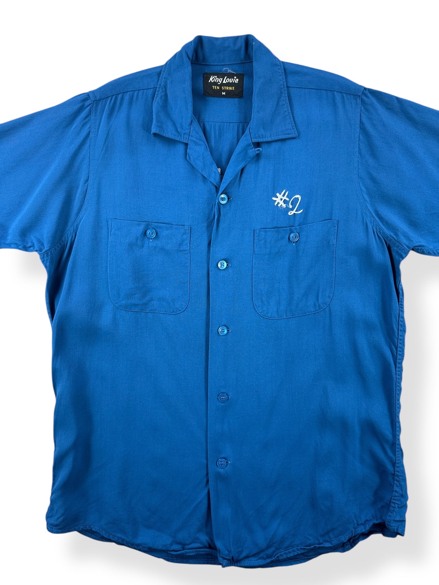 Front Close Up of Vintage Union Carbide Bowling Shirt SZ M