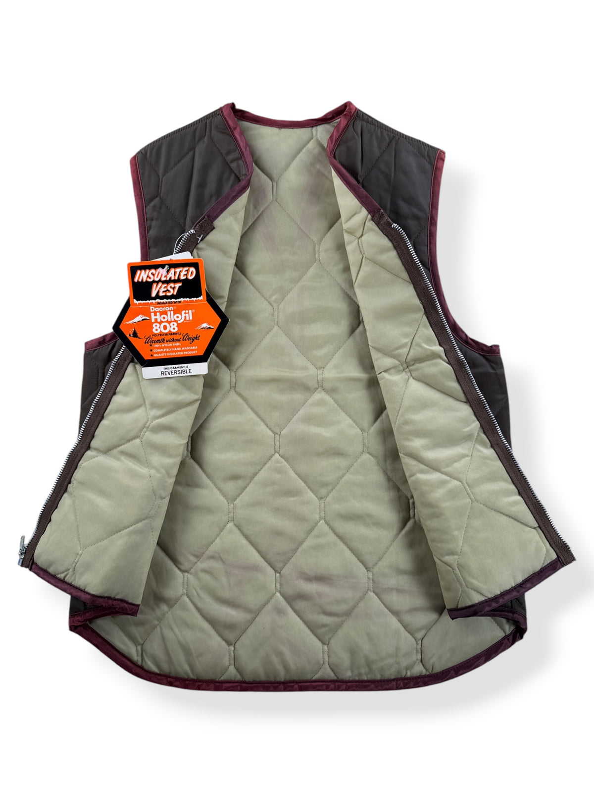Inside of Vintage NOS Beige Hollofil Reversible Vest SZ S