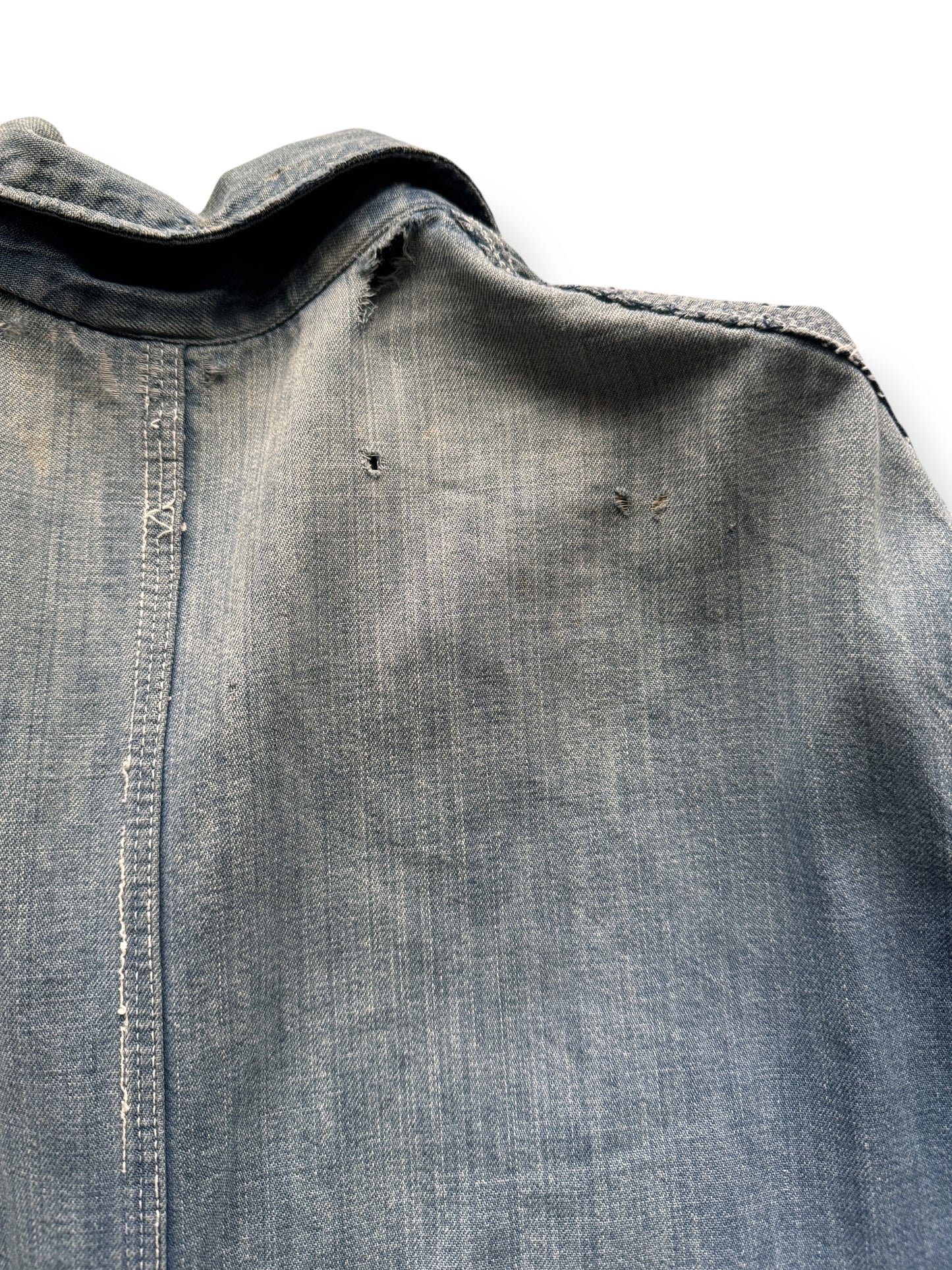 Holes on Vintage Sears Distressed Unlined Denim Chore Jacket SZ 42 AS IS