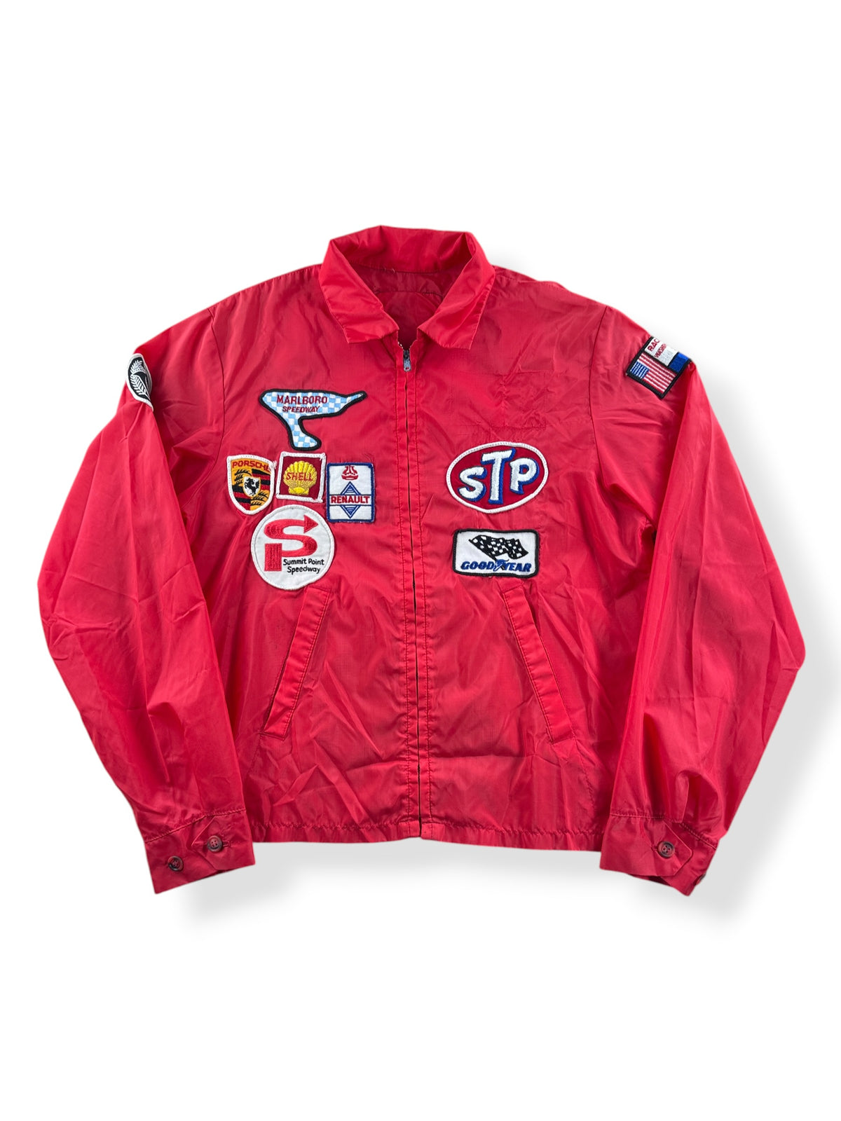 Front of Vintage 60s/70s Racing Patch Windbreaker Jacket SZ S