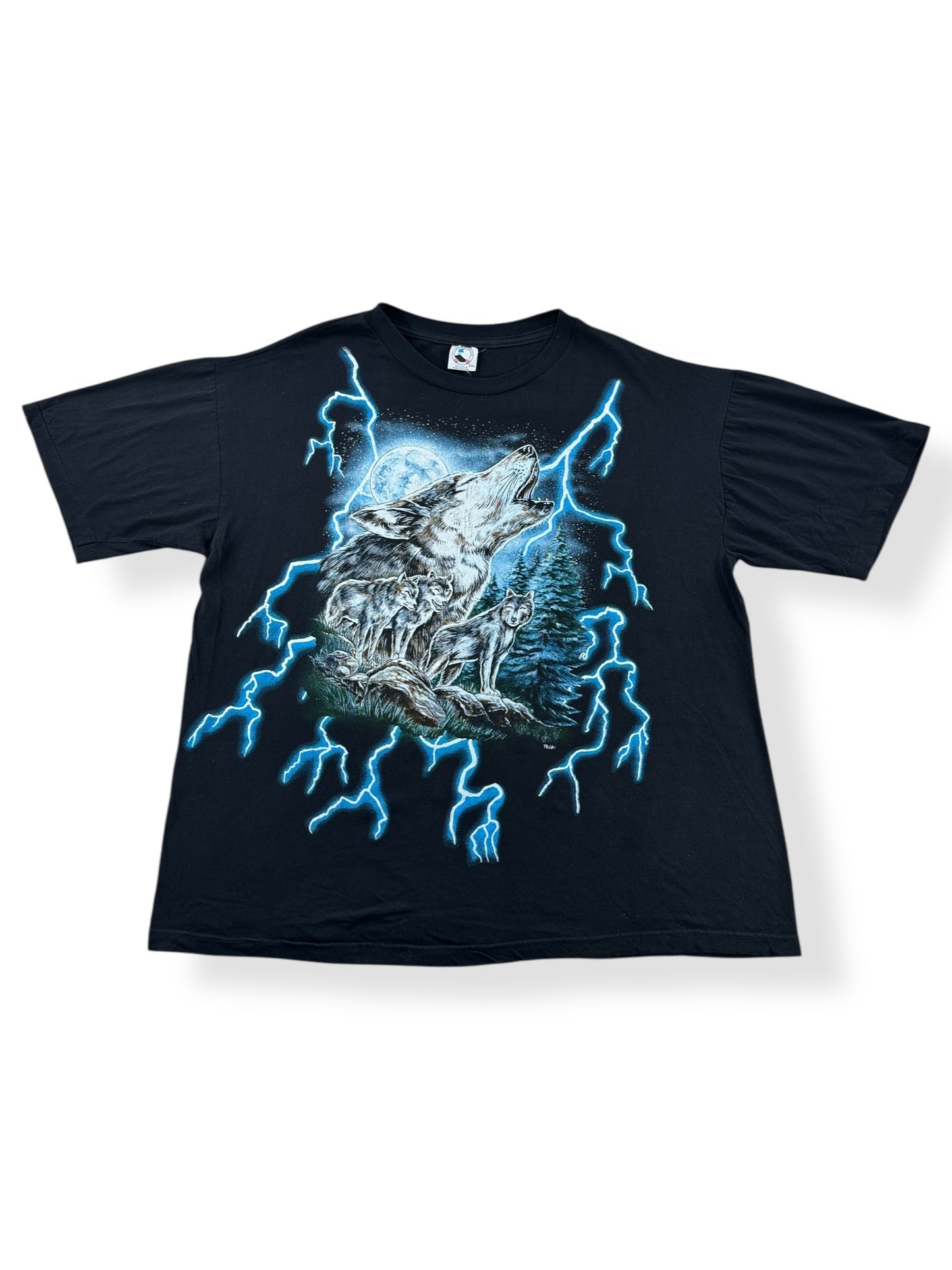 Front of Vintage American Thunder Wolf Tee SZ XXL