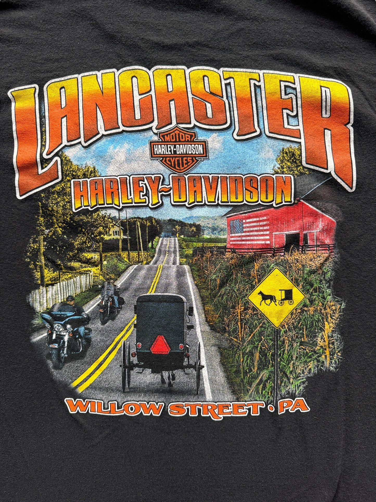 Back Graphic on Lancaster Harley Davidson Tee SZ L