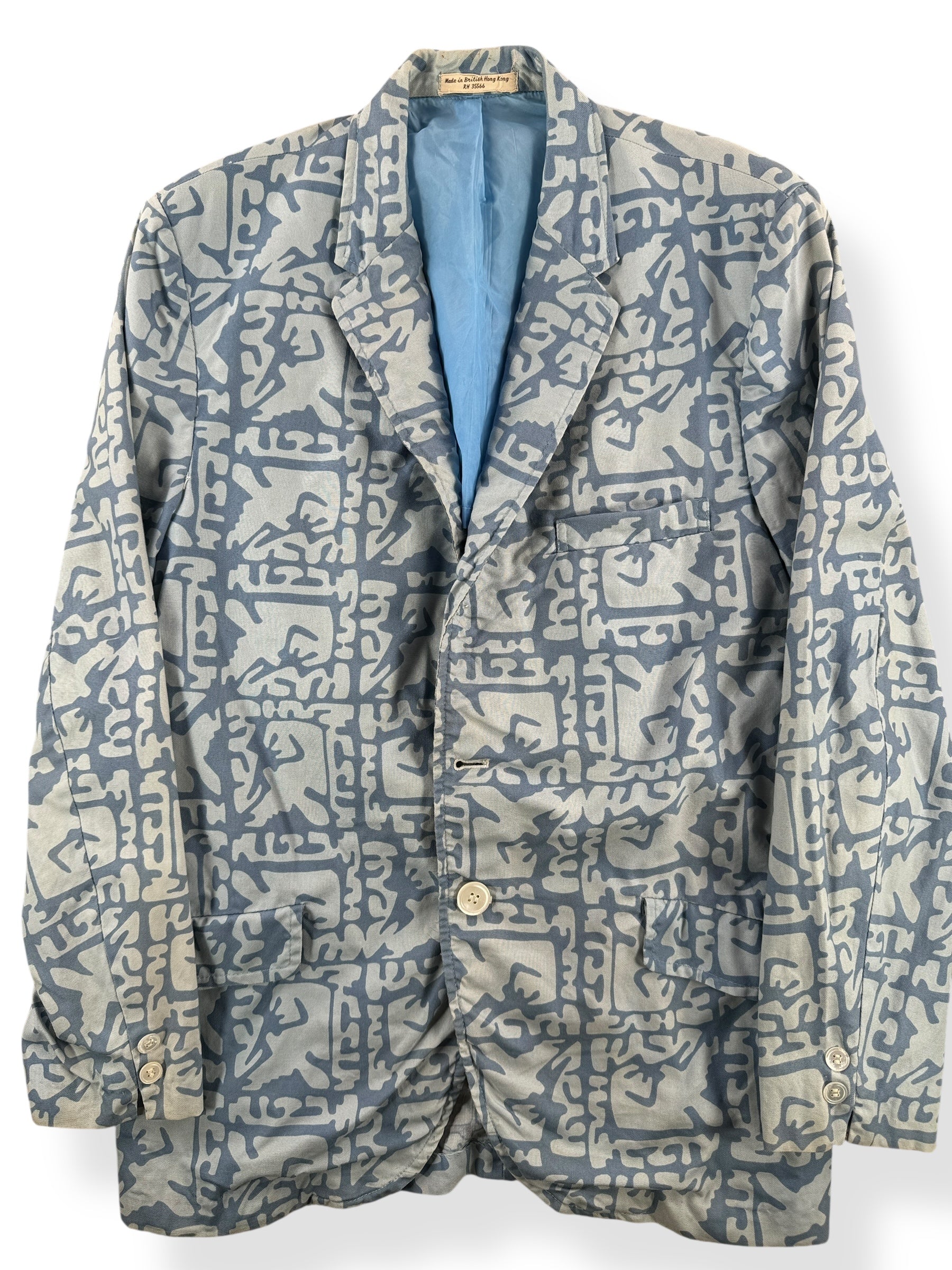 Front Close Up of Vintage Light Blue Sandwich Isles Jacket SZ 39 AS IS
