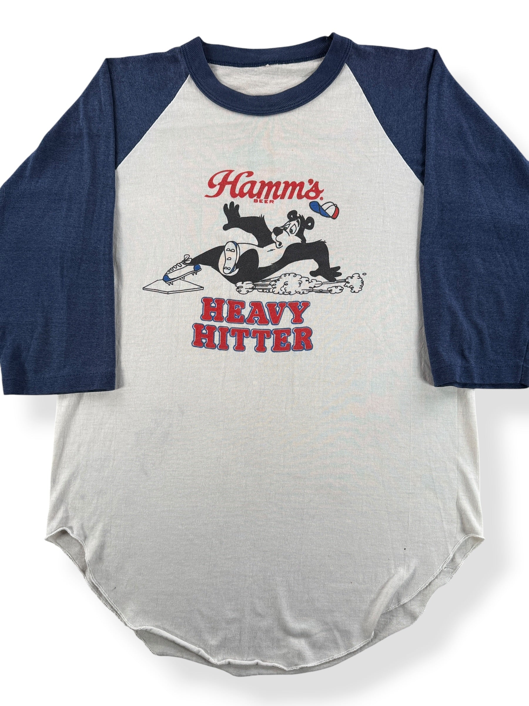 Front Close Up of Vintage Hamm's Beer Raglan Tee SZ M