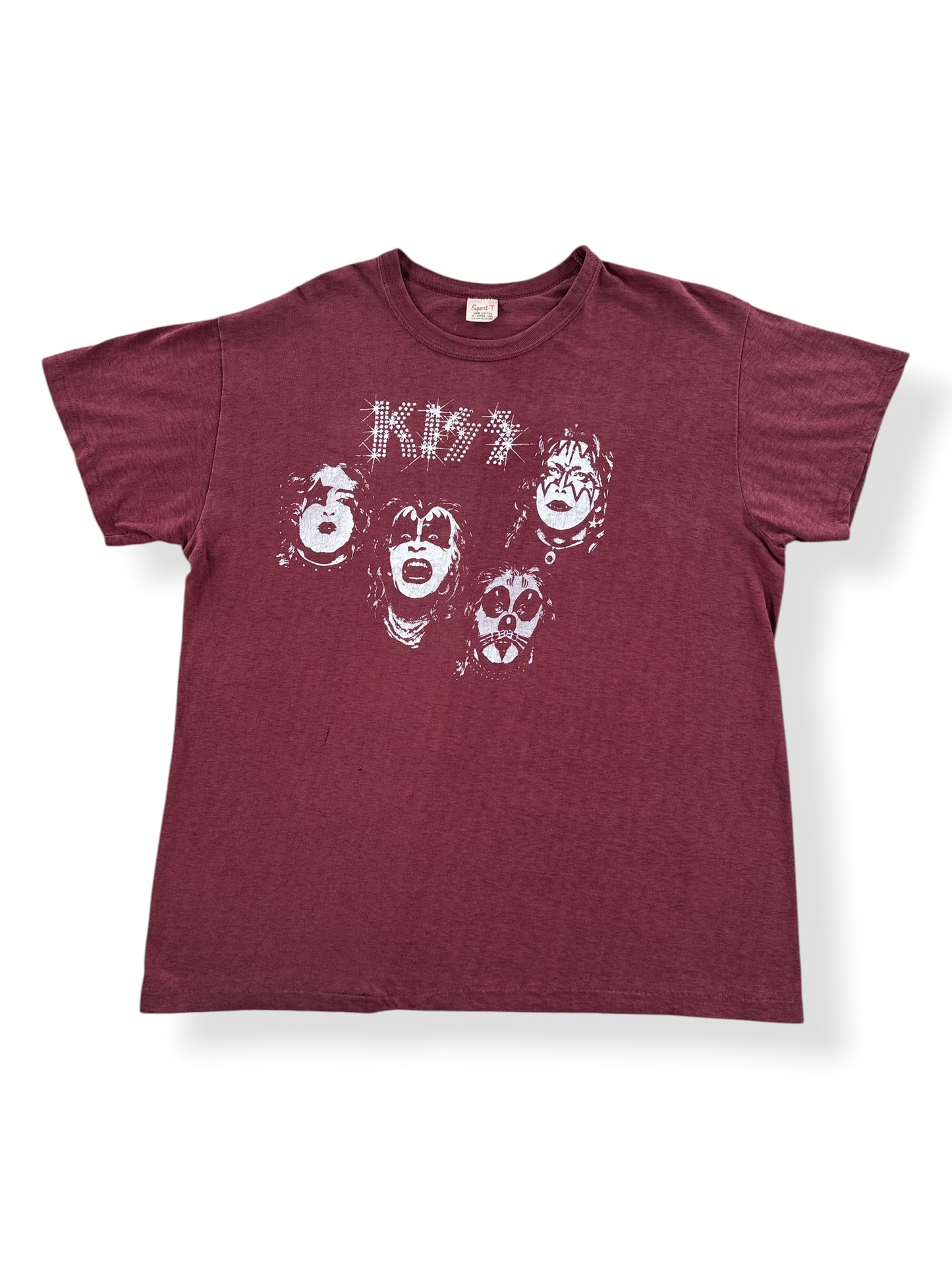 Front of Vintage 70s Maroon Kiss Tee SZ XL (Fits L)