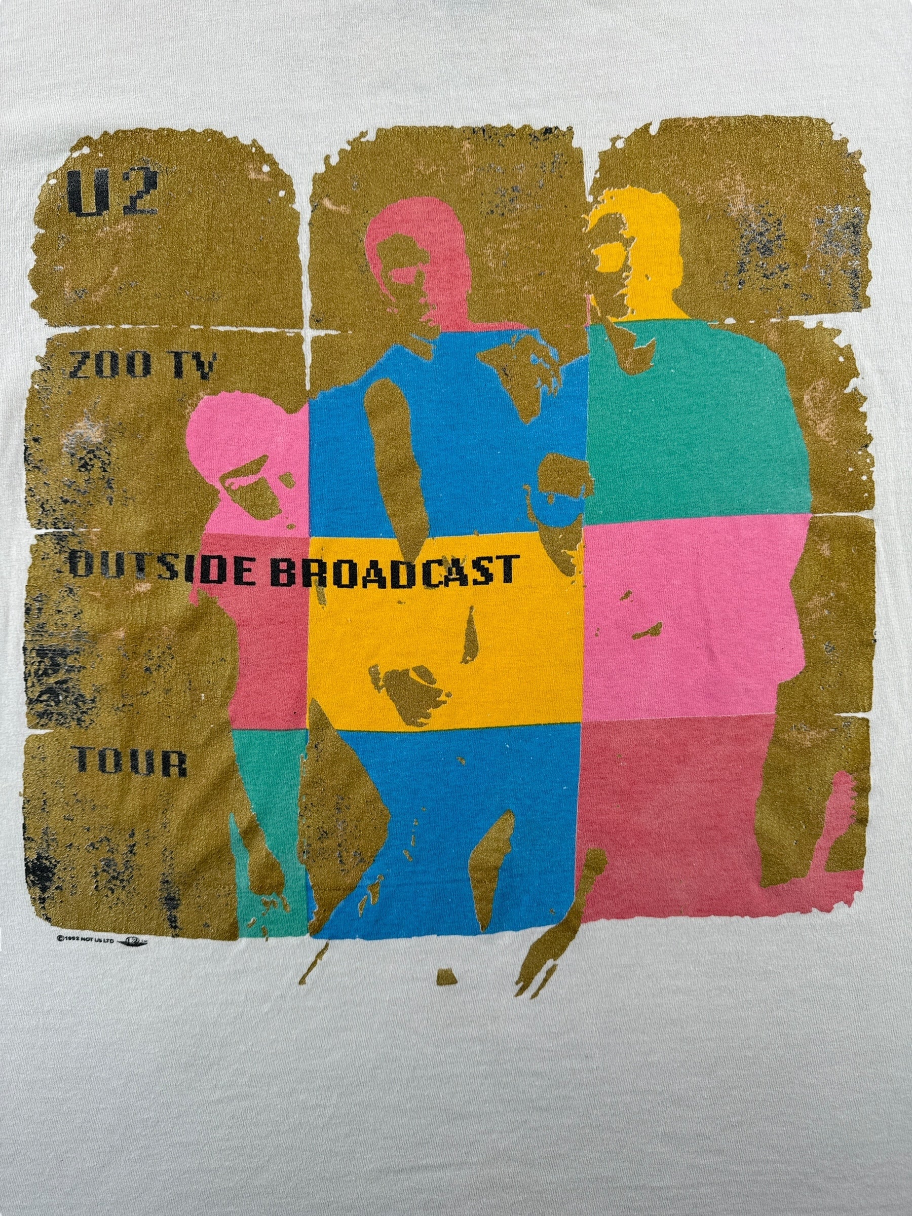 Front Graphic of Vintage U2 Zoo TV Outside Broadcast Tee SZ XL