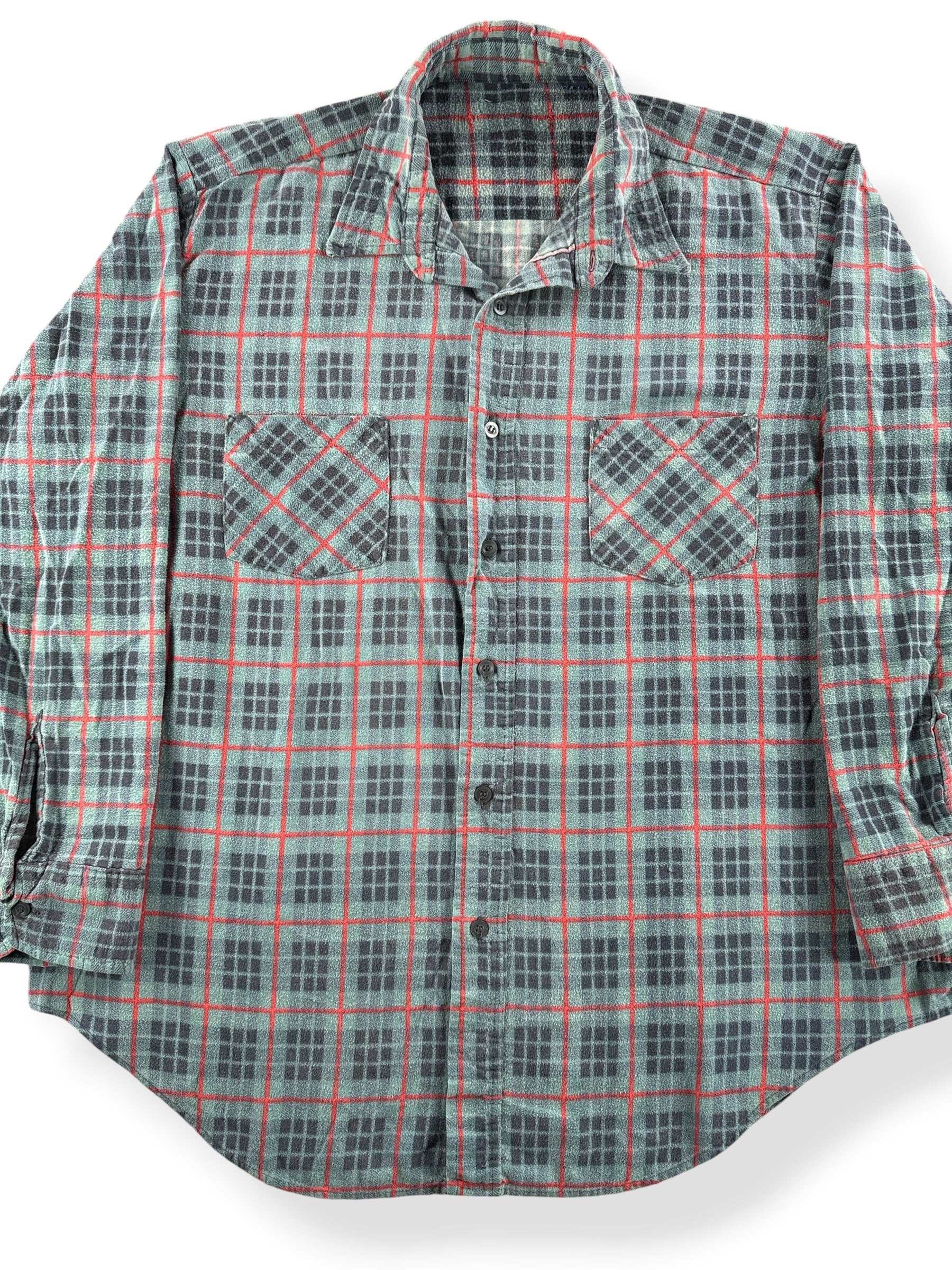 Close up of Vintage Dickies Turquoise Printed Cotton Flannel