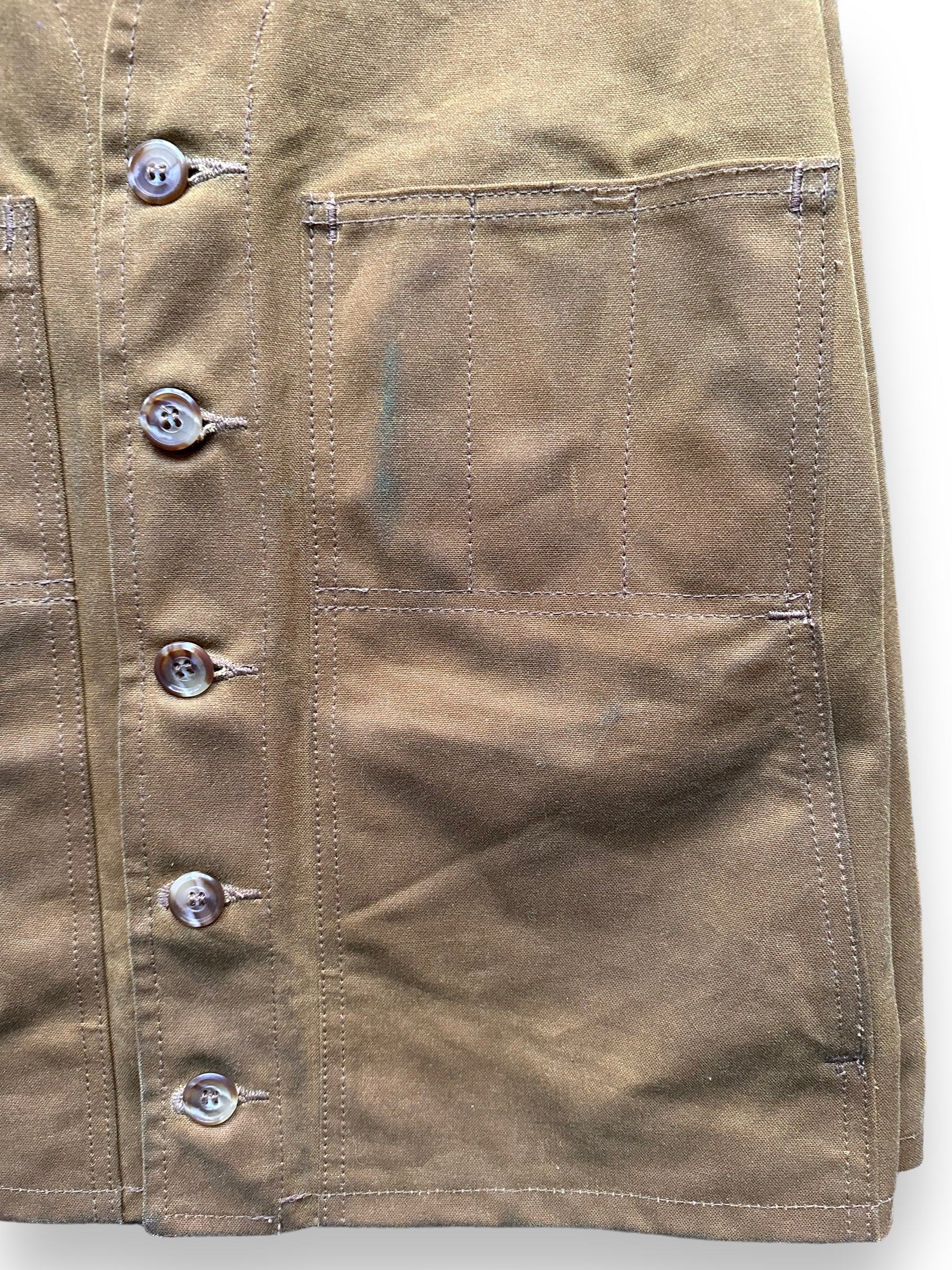 Left Pocket View on Filson Tin Cloth Vest SZ L | Filson Bargain Outlet Seattle | Barn Owl Vintage