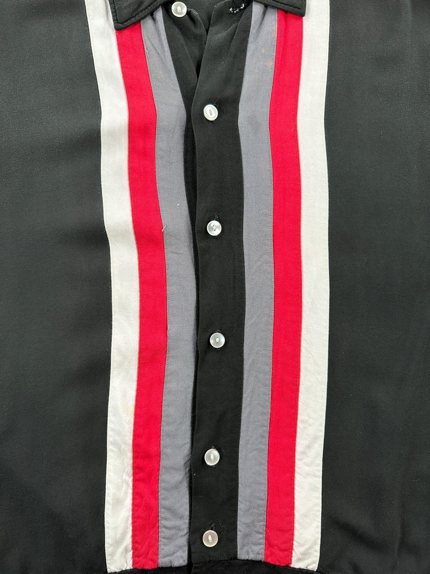Stripes on Vintage Black Rayon Racing Stripe Shirt SZ M