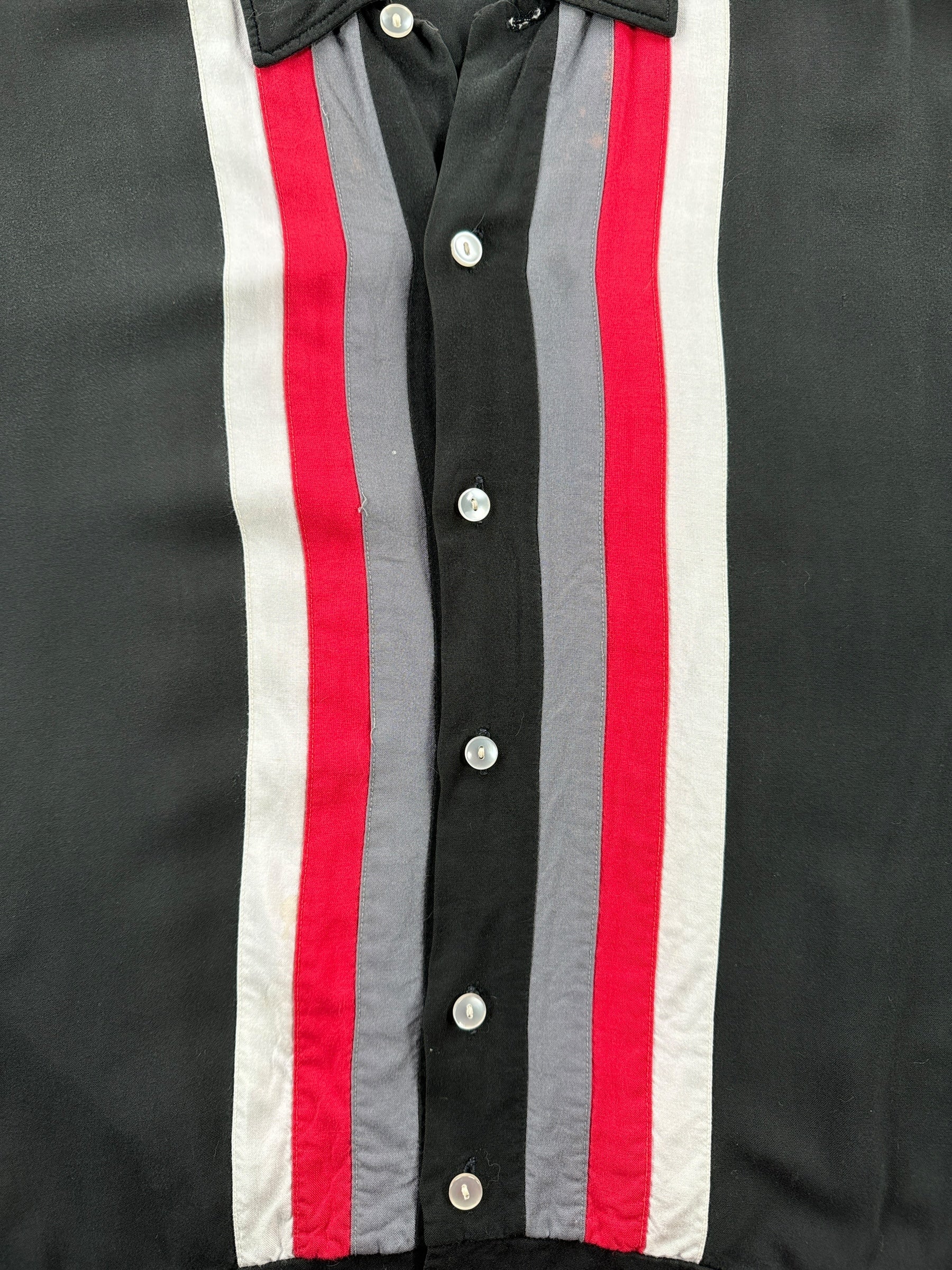 Stripes on Vintage Black Rayon Racing Stripe Shirt SZ M