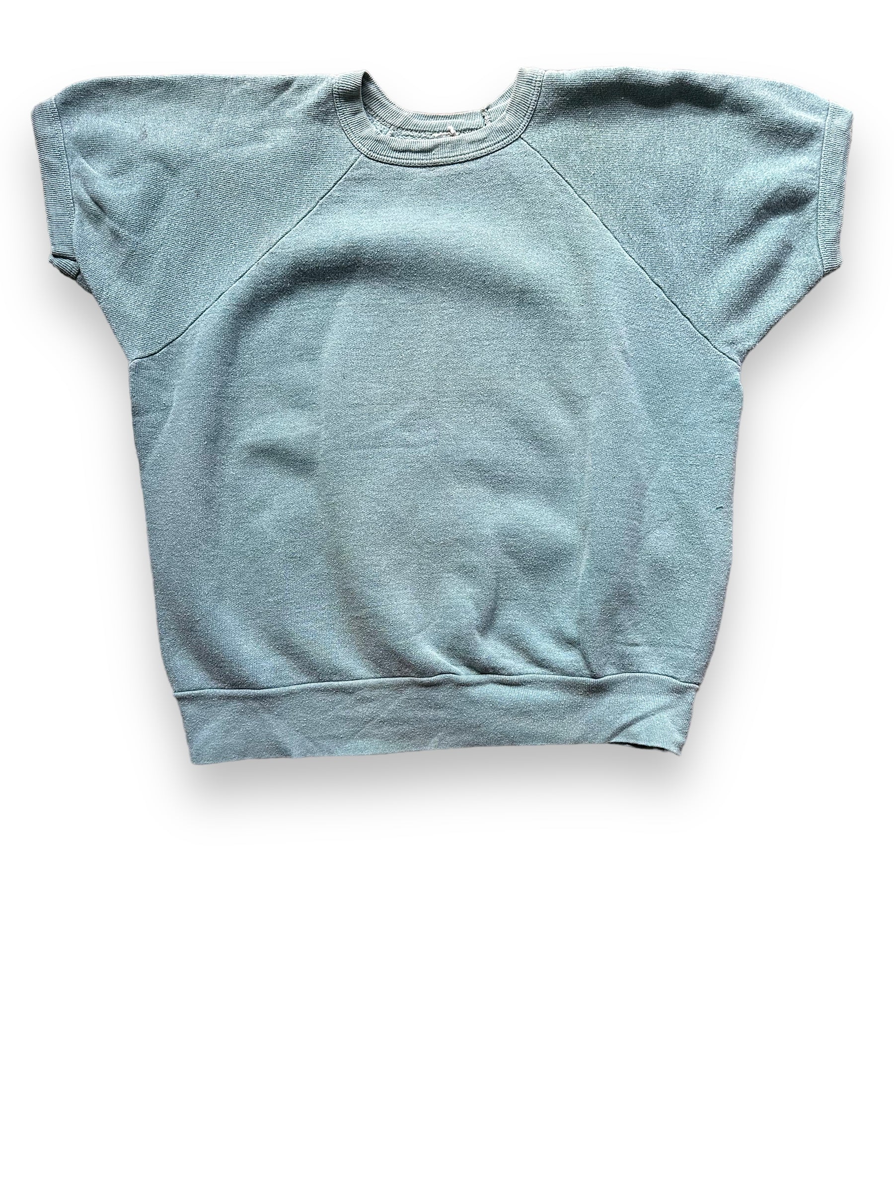 Front View of Vintage Pale Green Short Sleeve Crewneck Sweatshirt SZ M | Barn Owl Vintage Clothing | Seattle Vintage Sweatshirts