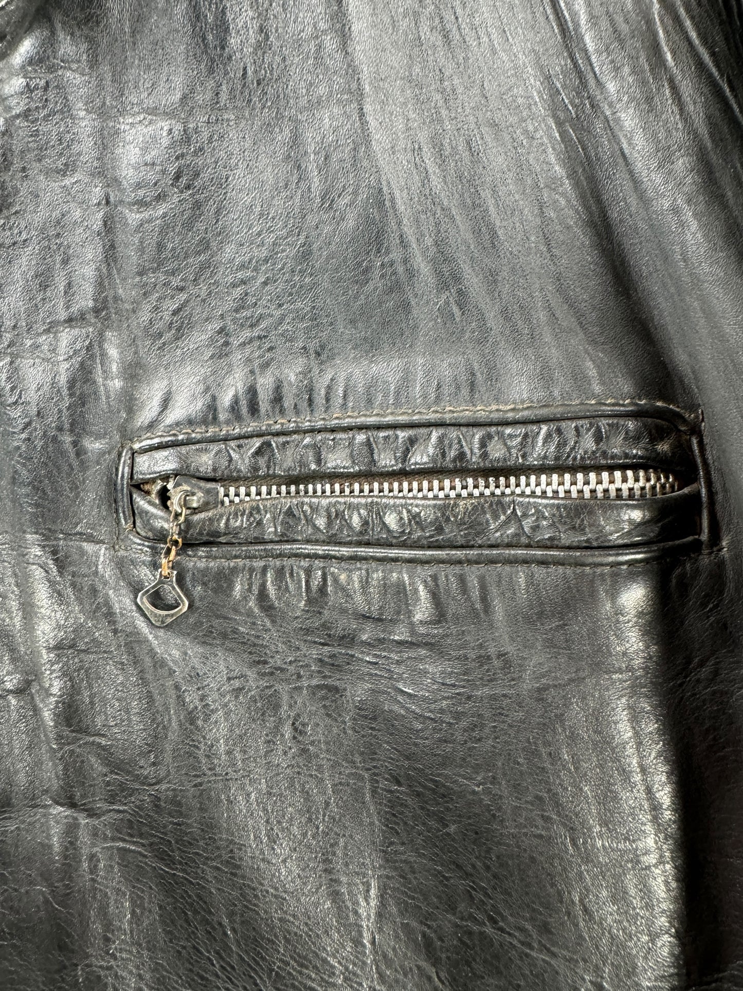 Zipper on Vintage Leather Moto Jacket SZ L AS IS