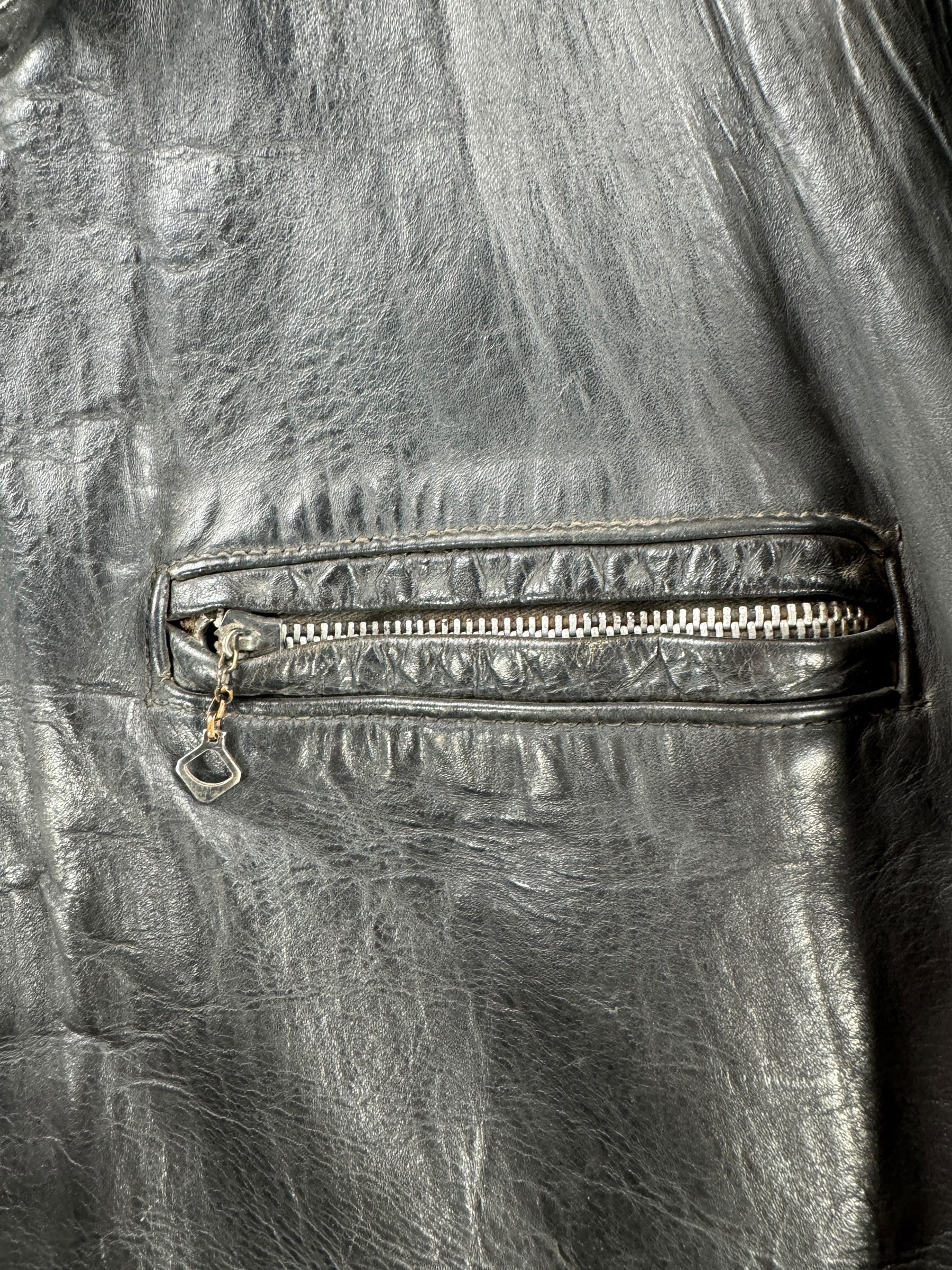 Zipper on Vintage Leather Moto Jacket SZ L AS IS