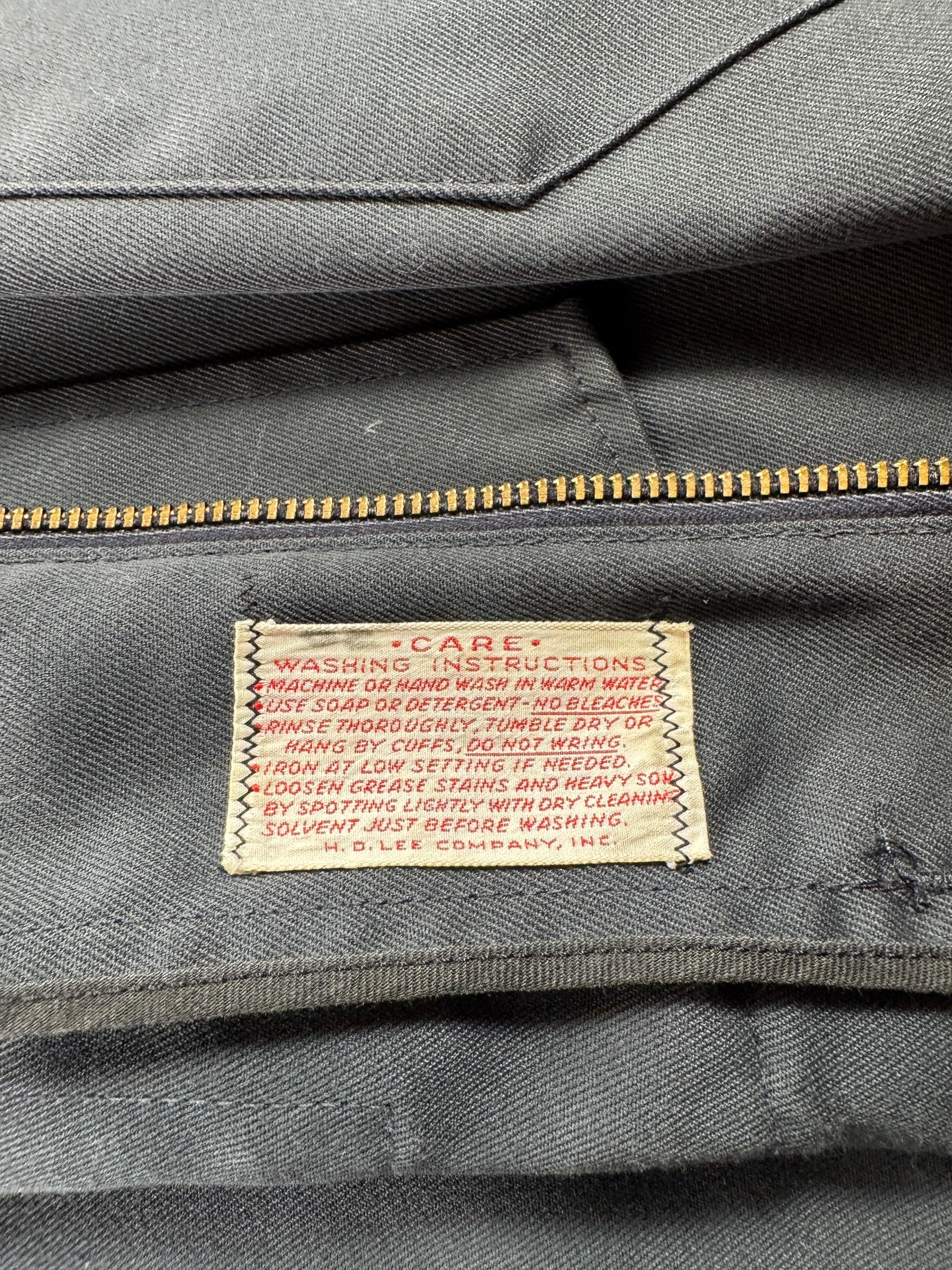 Care Tag on Vintage Lee Mechanic Jacket SZ 40