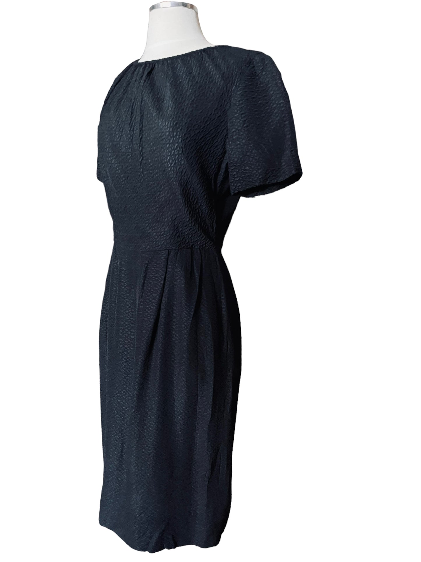 Full left side view of Vintage 1950s Black Textured Dress by Parkshire |  Barn Owl Vintage | Seattle Vintage Dresses