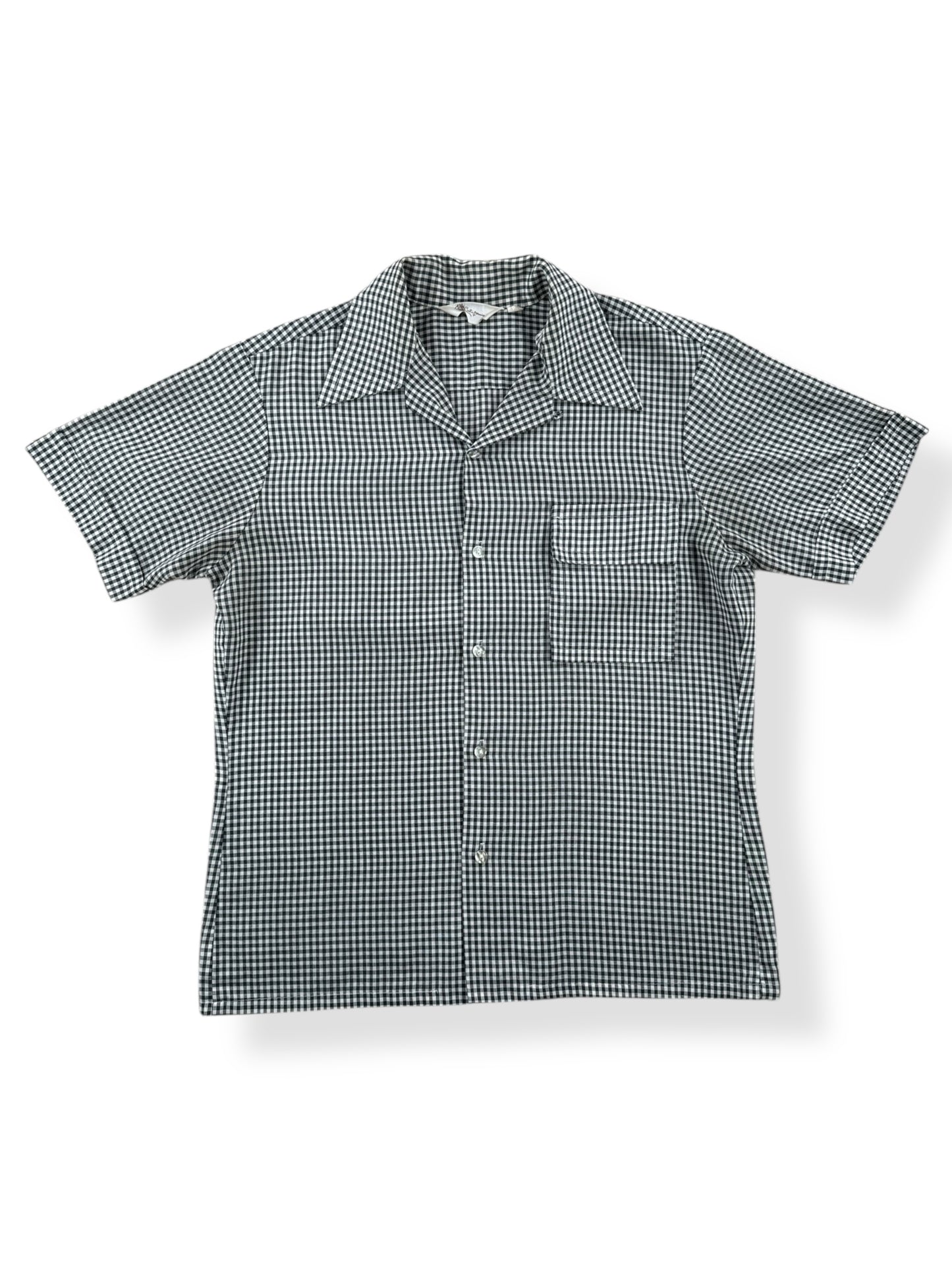 Front of Vintage Mr California Black Gingham Loop Collar Shirt SZ M