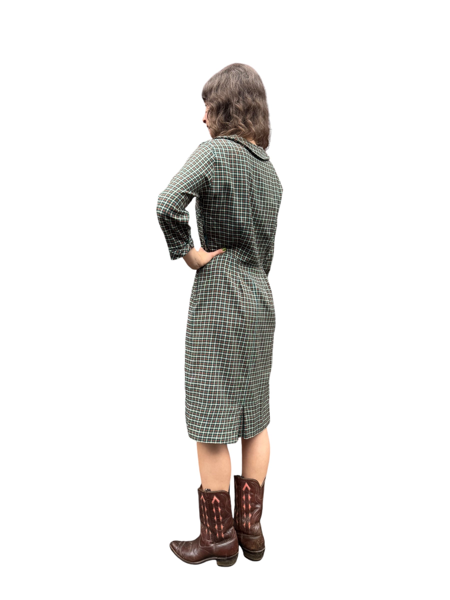 Side view of 1940s Plaid Viyella Wool Dress S-M