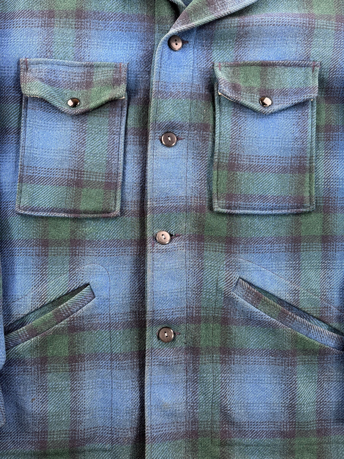 Pockets and buttons on front of Vintage 1960s Pendleton Cruiser Jacket L 