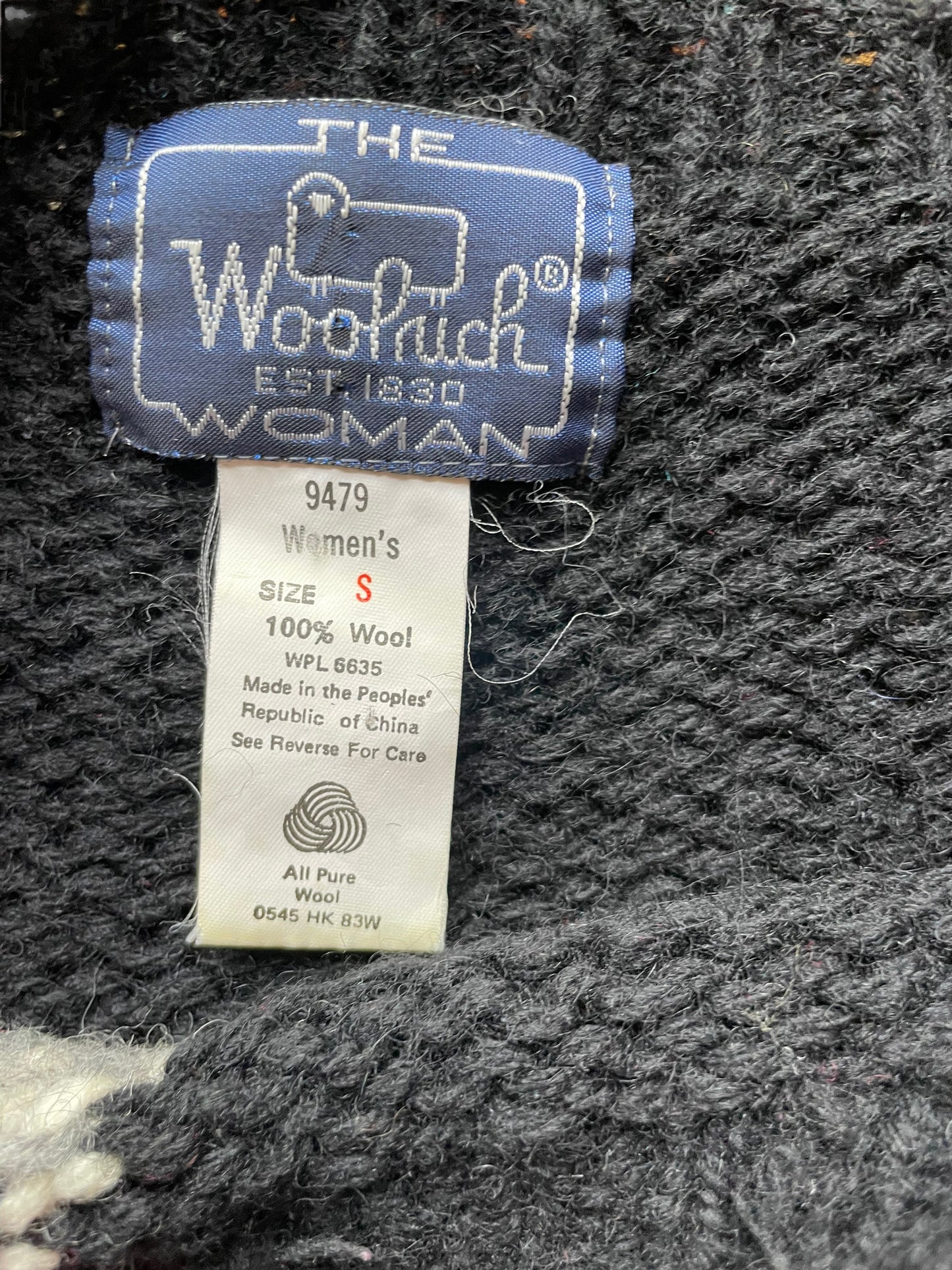 Tag view of Vintage 1980s Woolrich Koala Sweater SZ M| Barn Owl Sweaters | Seattle Vintage