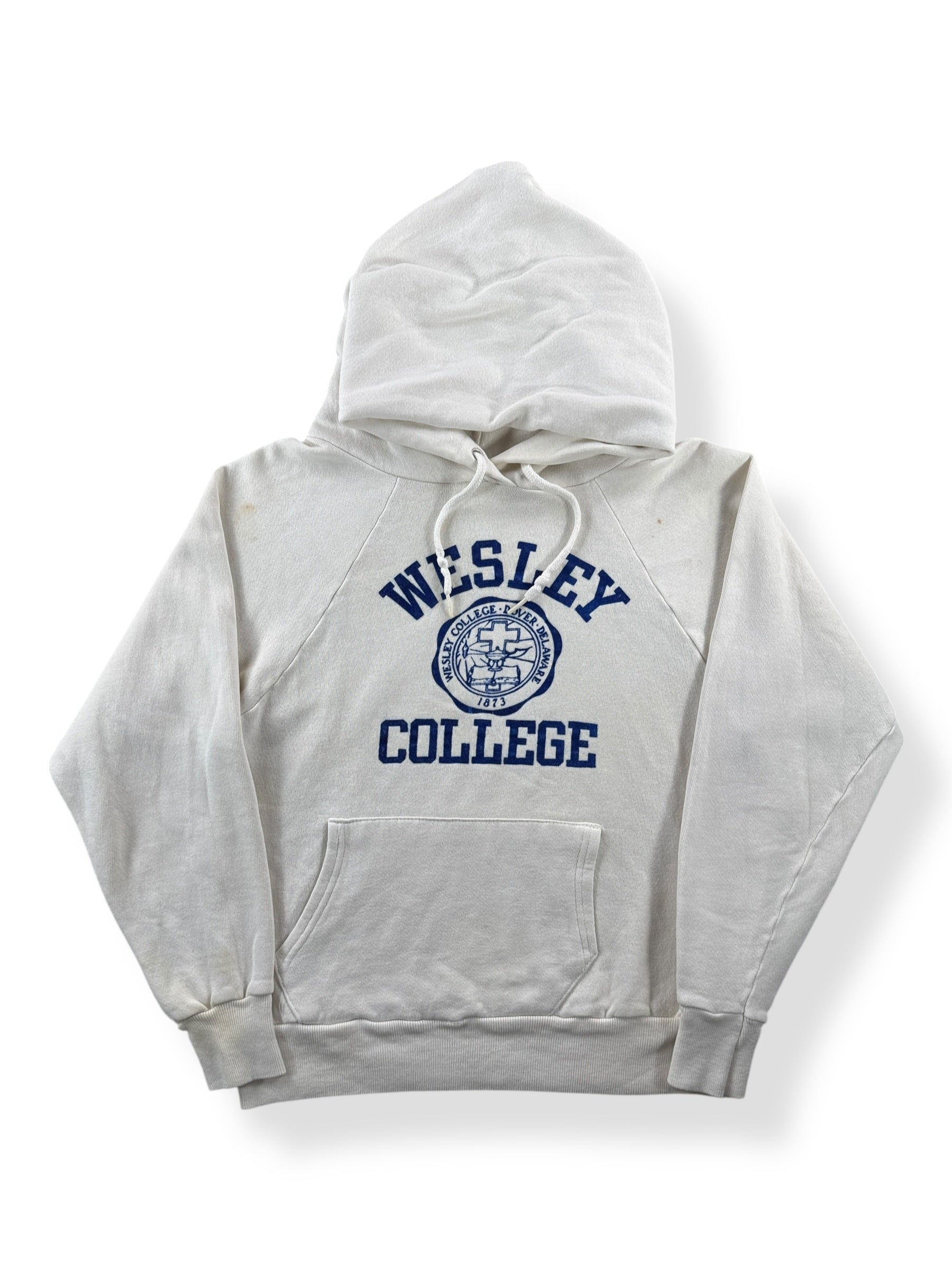 Front of Vintage Wesley College Flocked Hoodie SZ S (Fits XS)