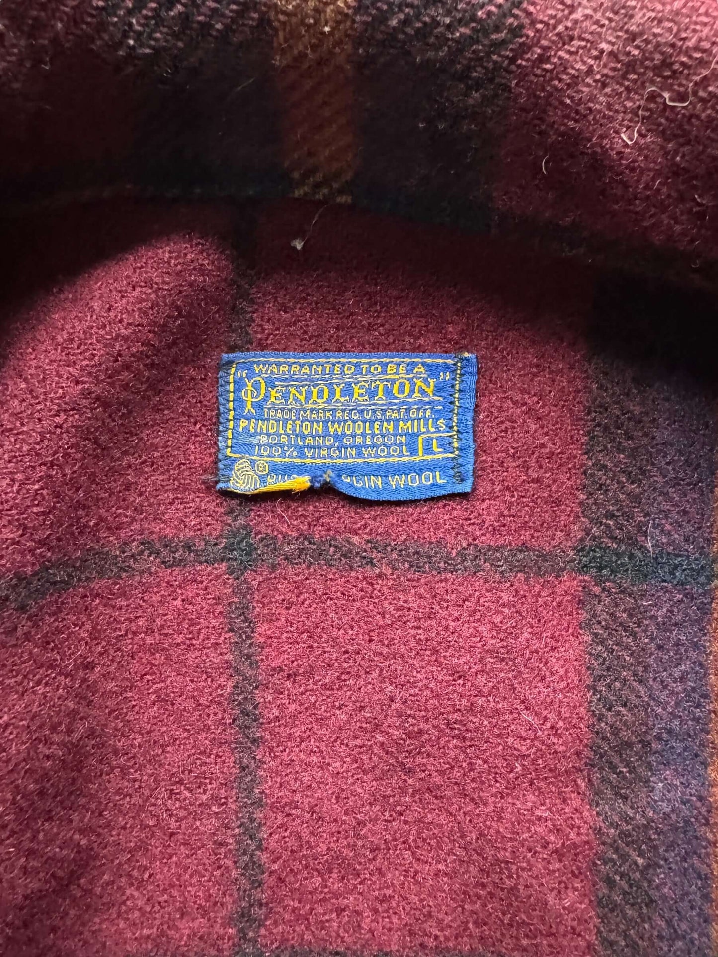 tag on Vintage Pendleton Wool Red/Yellow Plaid Jacket SZ L