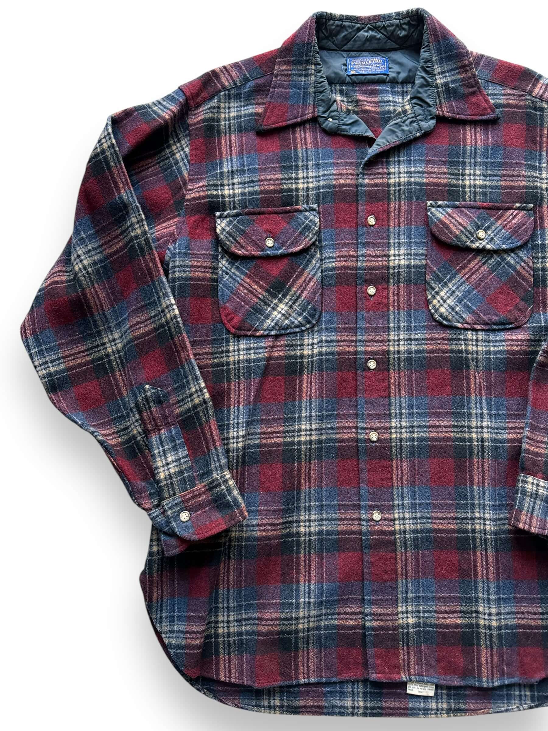 front right of Vintage Pendleton Maroon/Navy/Yellow Flannel SZ L