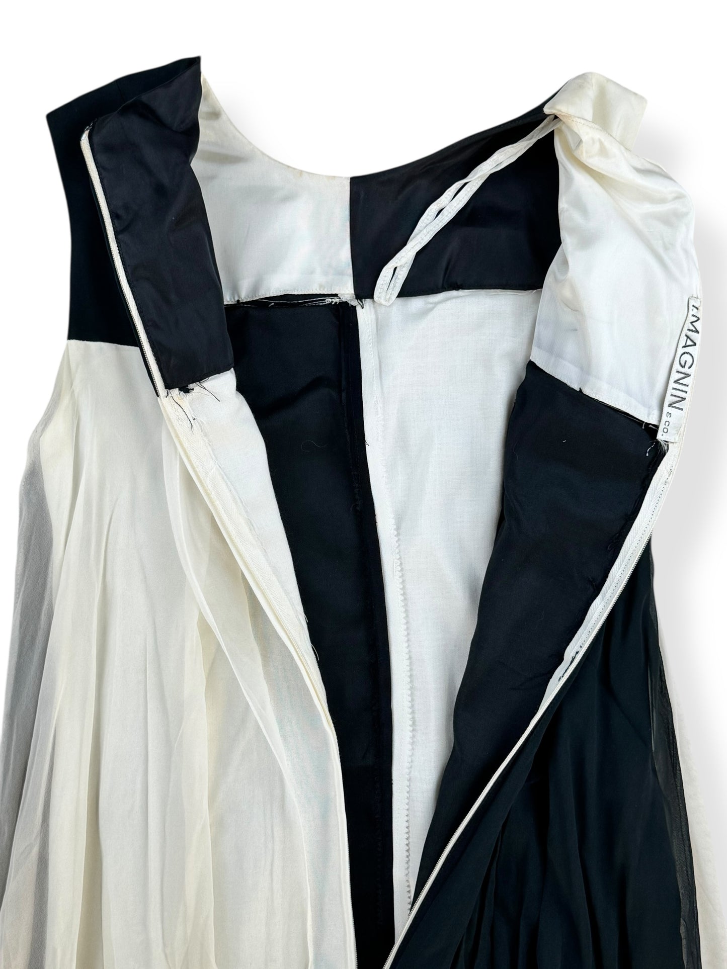 Back view of 1960s Wounded Bird Colorblock Chiffon Maxi Dress L