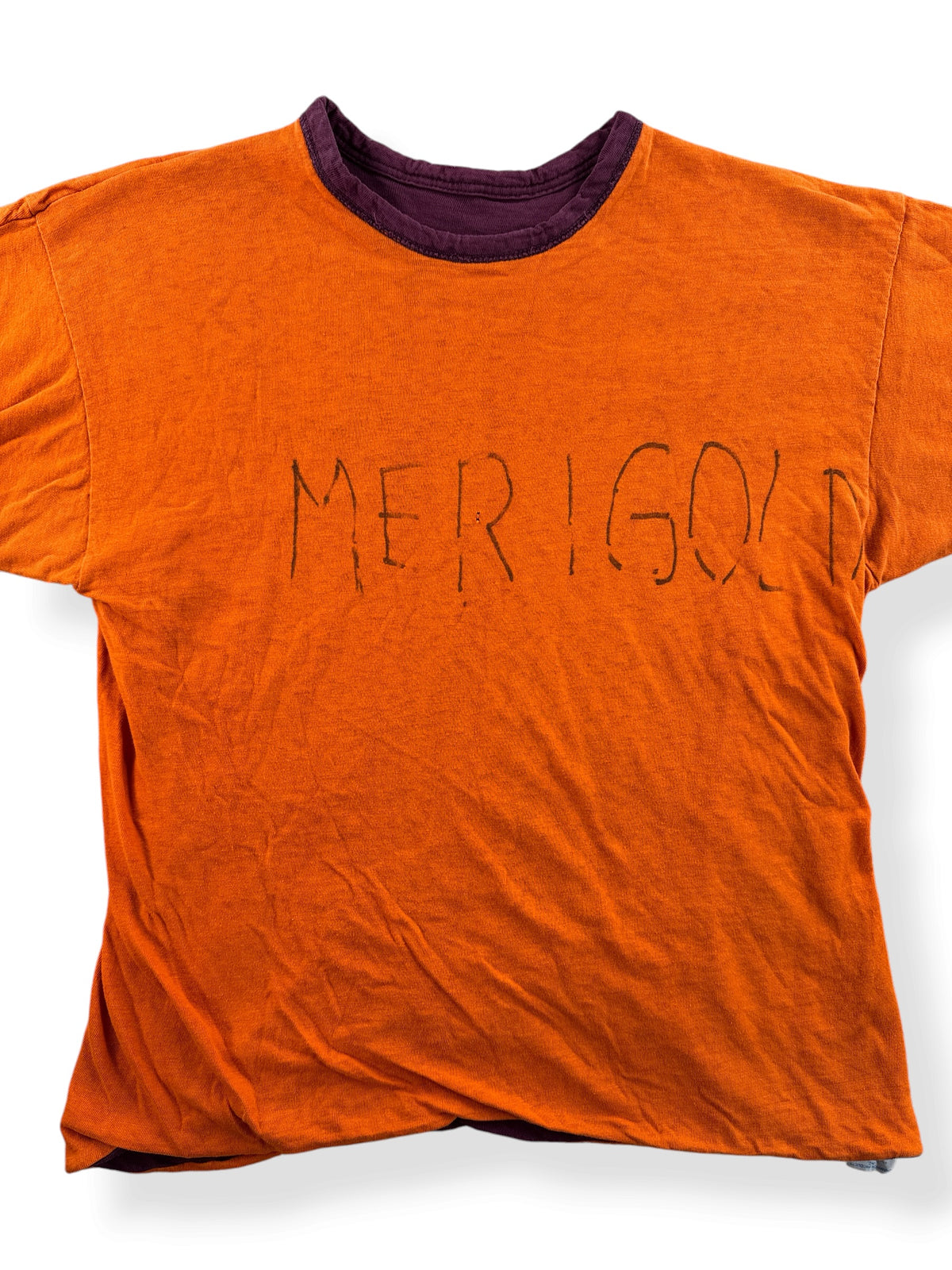 Close-up of front of inside out Vintage Champion Blue Bar Burgundy Reversible Tee SZ M