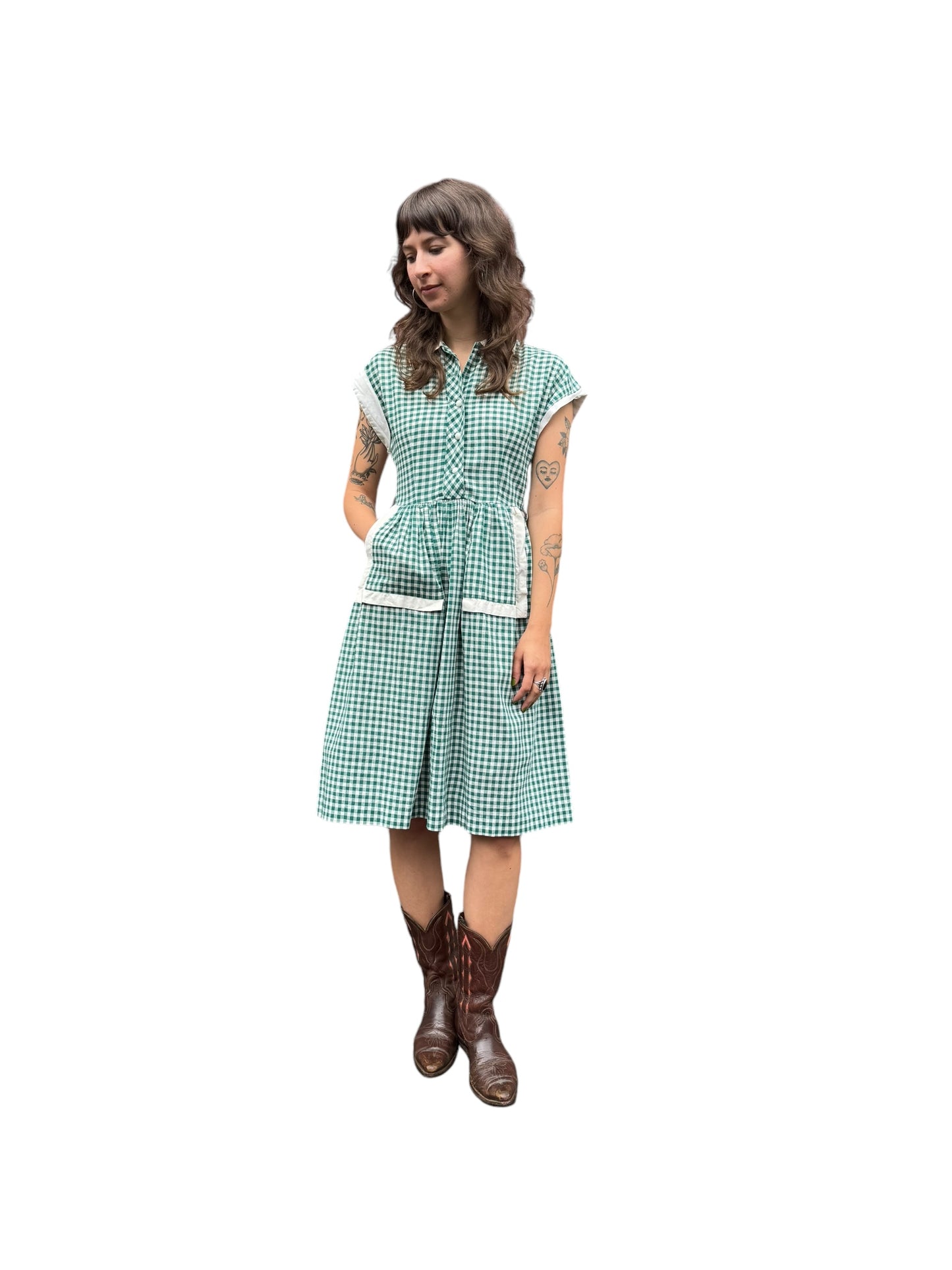 Front view of 1940s Penney's Plaid Cotton Frock S