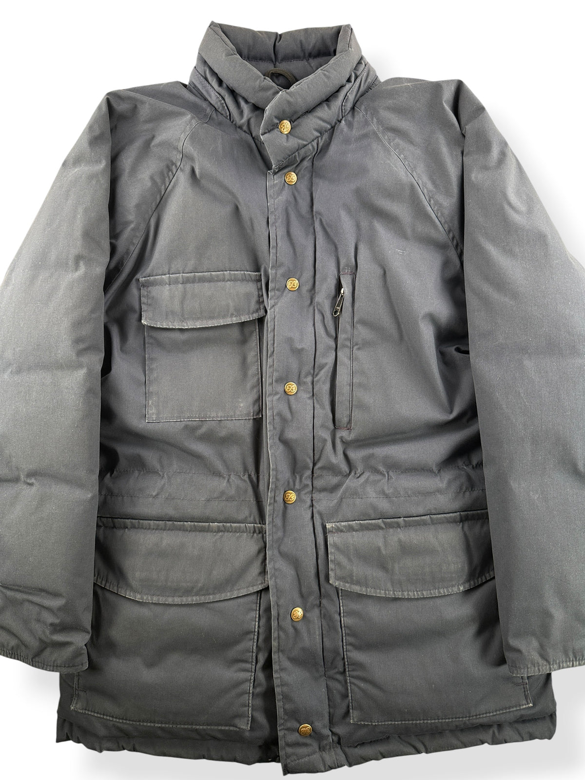 Close-up of Vintage Eddie Bauer Navy Blue Parka SZ L