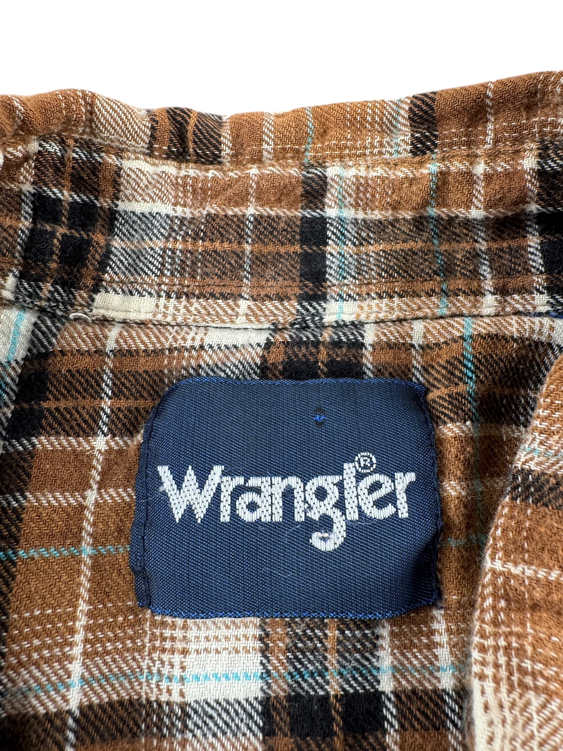 Label on Vintage Plaid Wrangler Pearlsnap Cotton Flannel SZ L