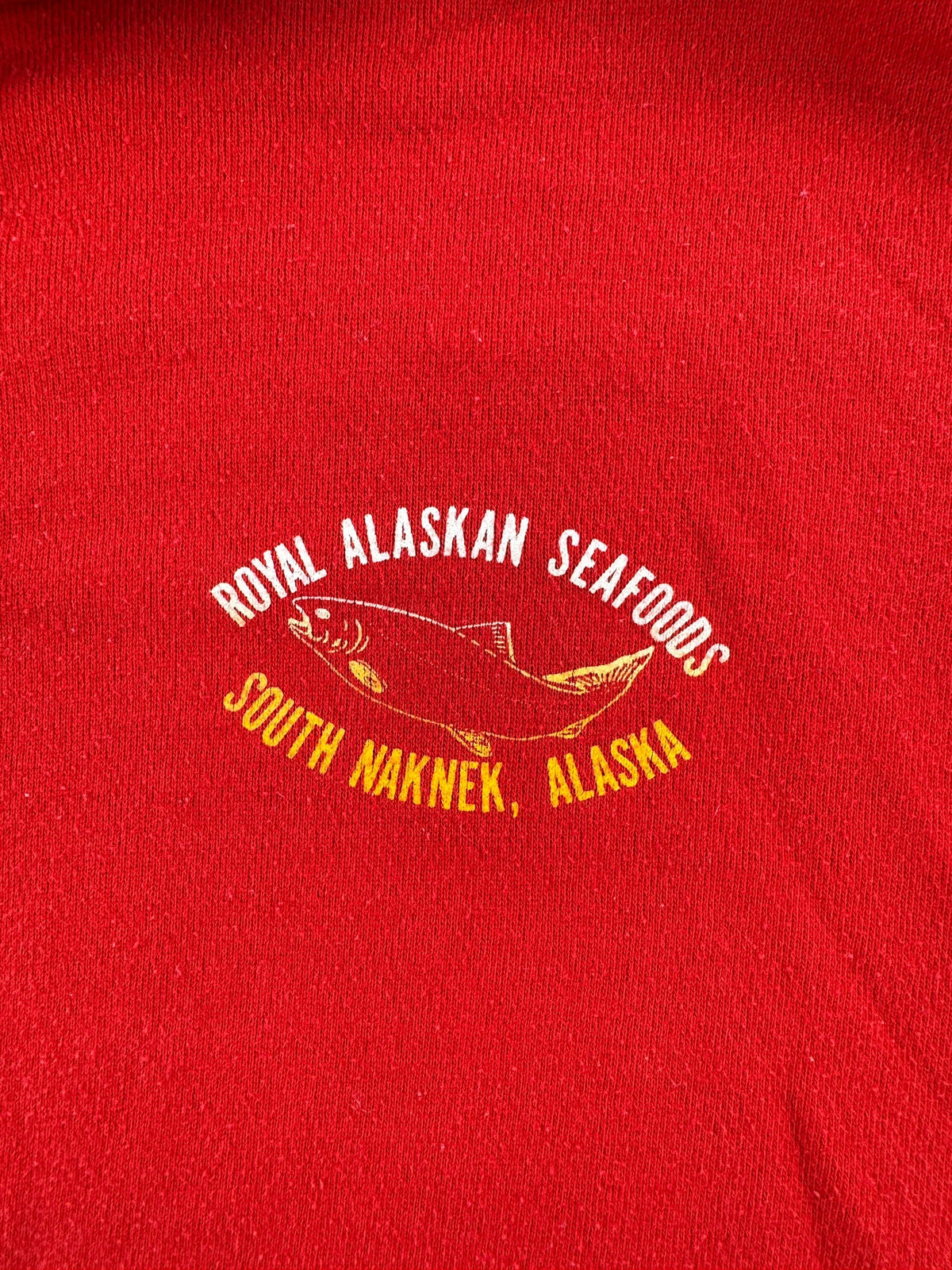 Logo on front of Vintage Naknek Alaska Hoodie SZ XL (Fits L)