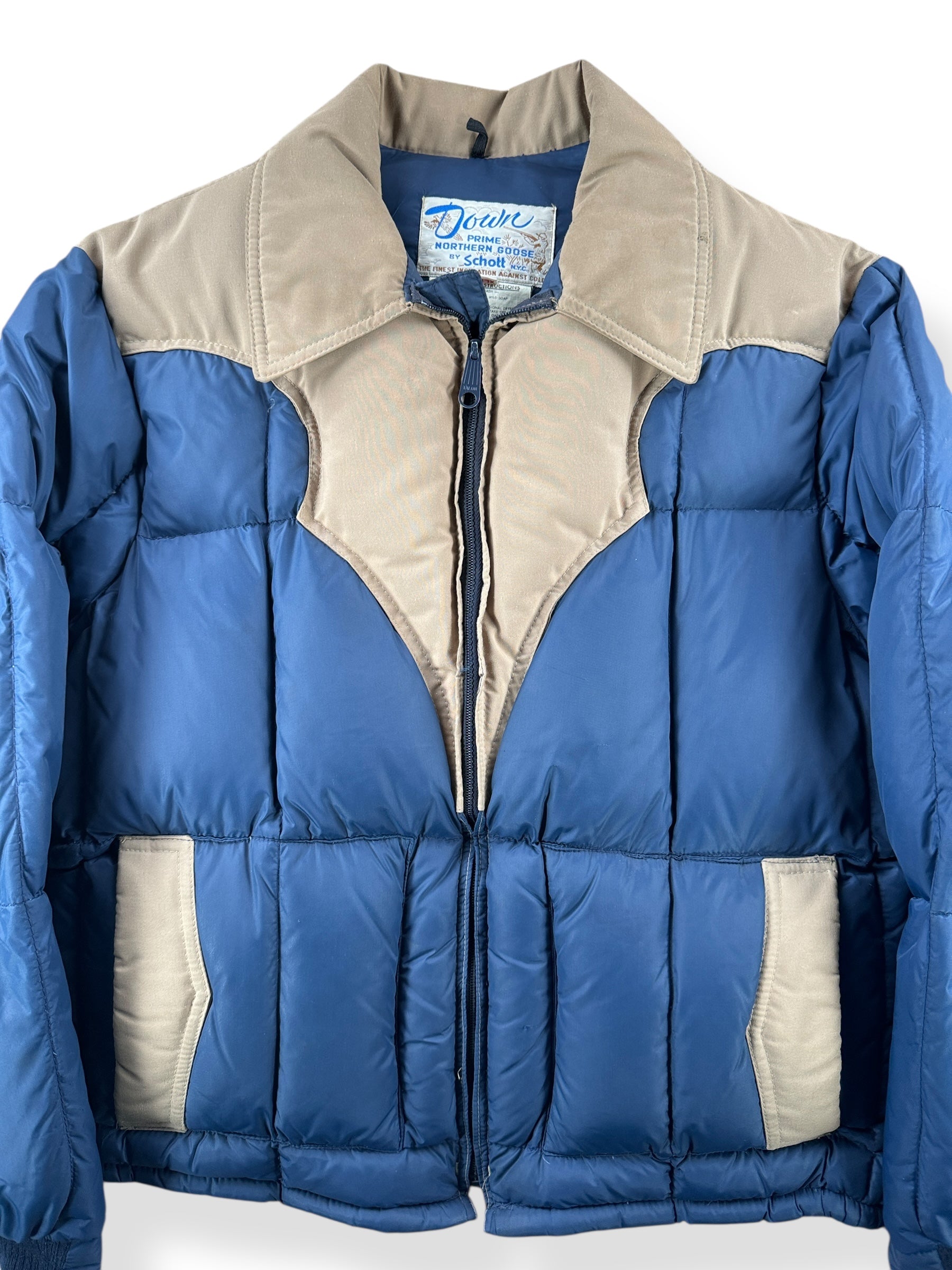 Front Close Up of Vintage Schott Down Jacket SZ XLL