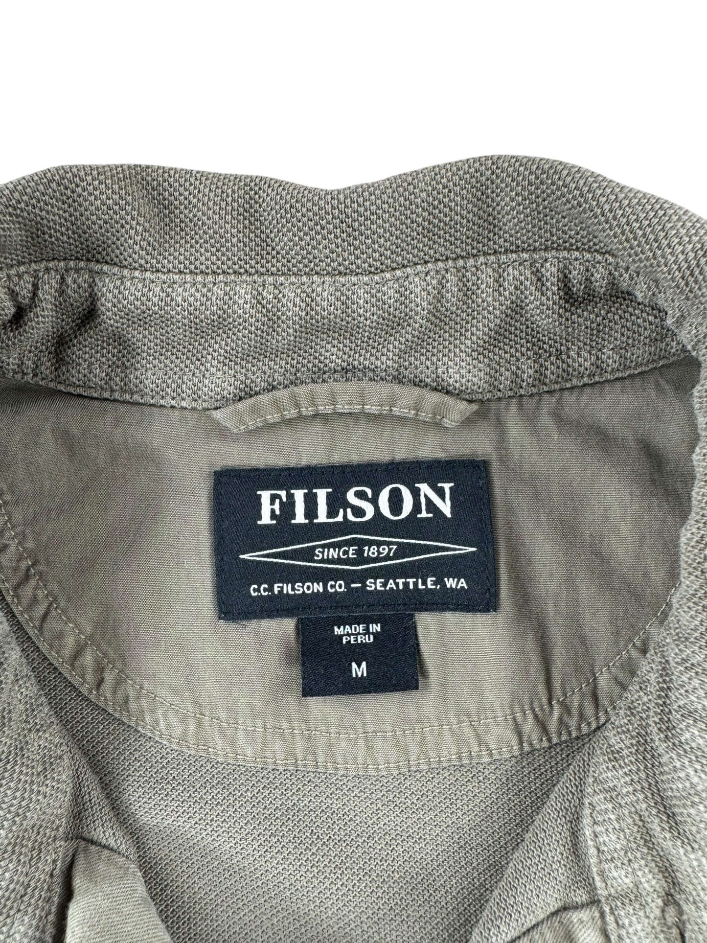 Label on Filson Long Sleeve Polo Shirt SZ M