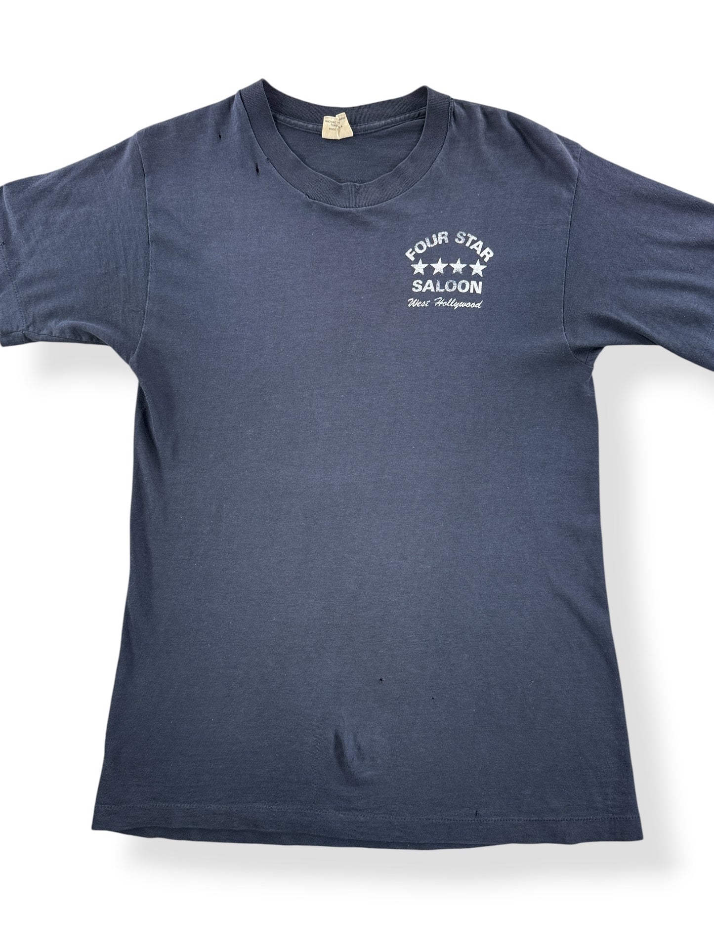 Front Close Up of Vintage 70s Four Star Saloon West Hollywood Tee SZ M (Fits S)