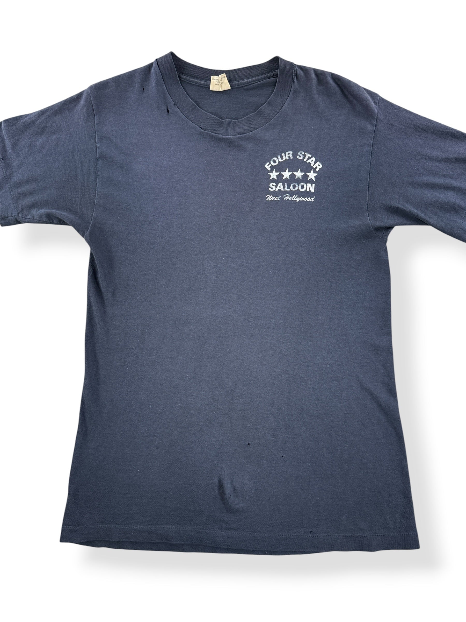 Front Close Up of Vintage 70s Four Star Saloon West Hollywood Tee SZ M (Fits S)
