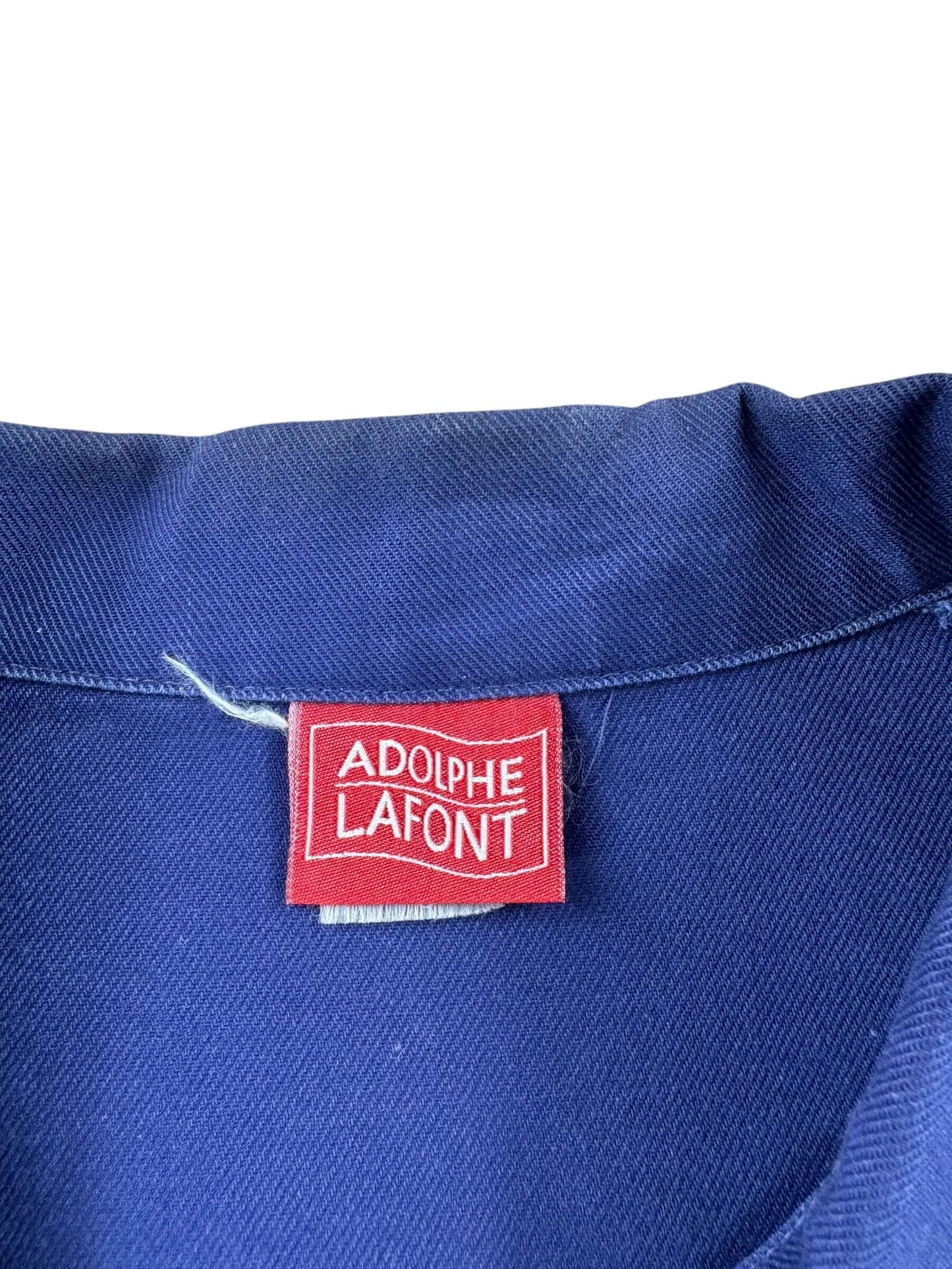 Label on Vintage Adolphe Lafont French Chore Coat SZ XL
