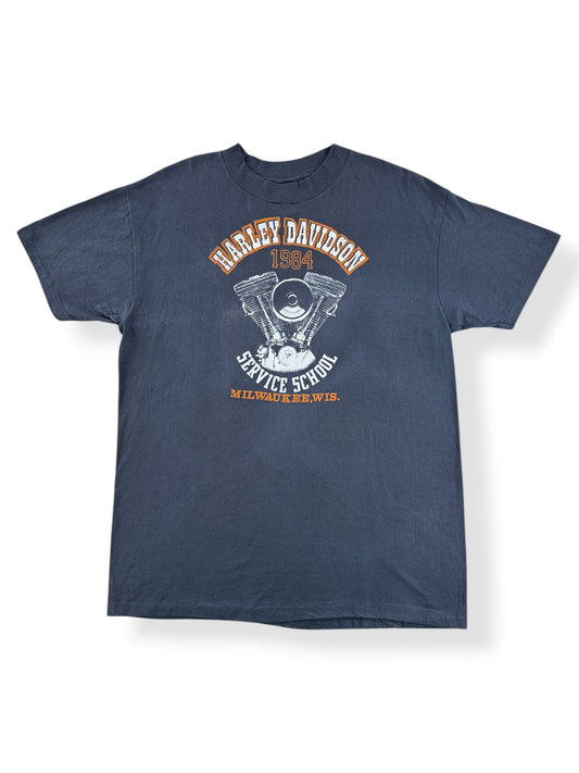 Front of Vintage Harley Davidson Service School Milwaukee Hanes Beefy Tee SZ XL (Fits L)