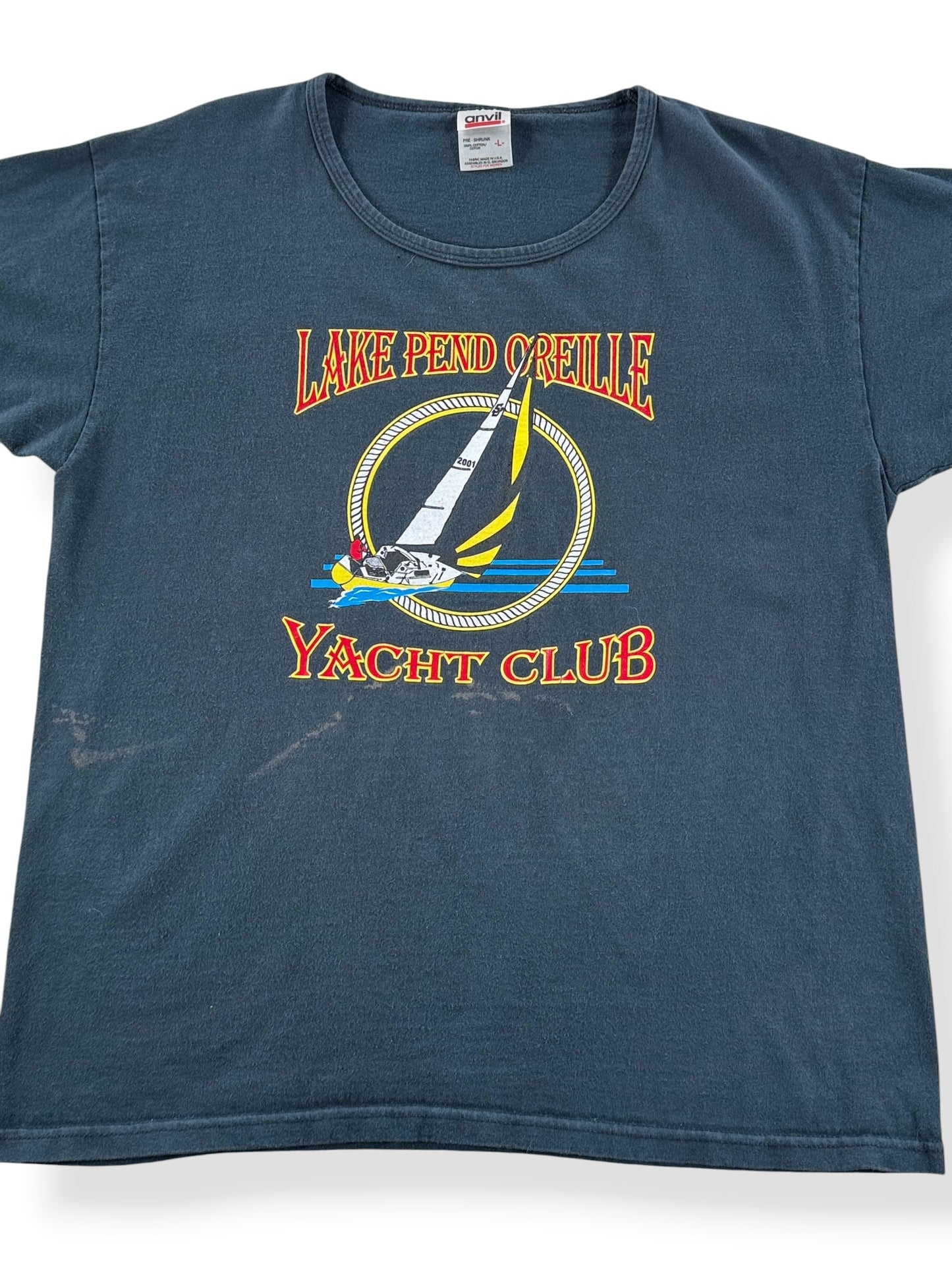 Front Close Up of Vintage Lake Pend Oreille Yacht Club Tee SZ L
