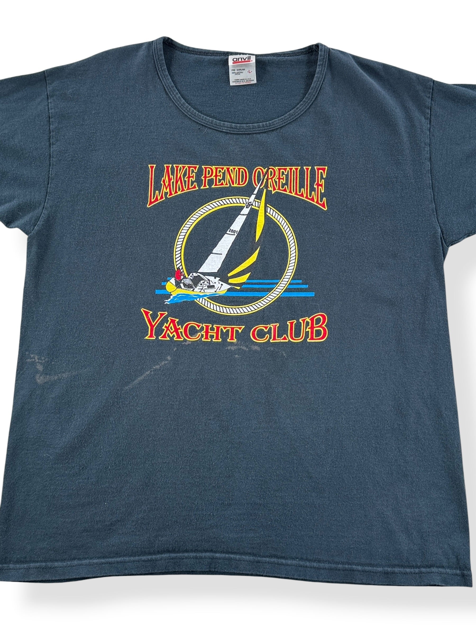 Front Close Up of Vintage Lake Pend Oreille Yacht Club Tee SZ L