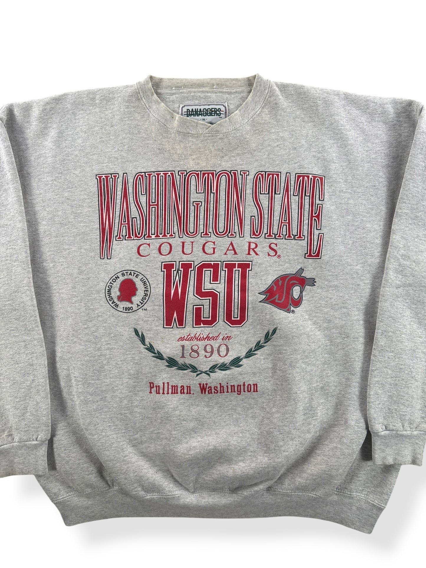 Front Close Up of Vintage Washington Cougars Crewneck SZ XL