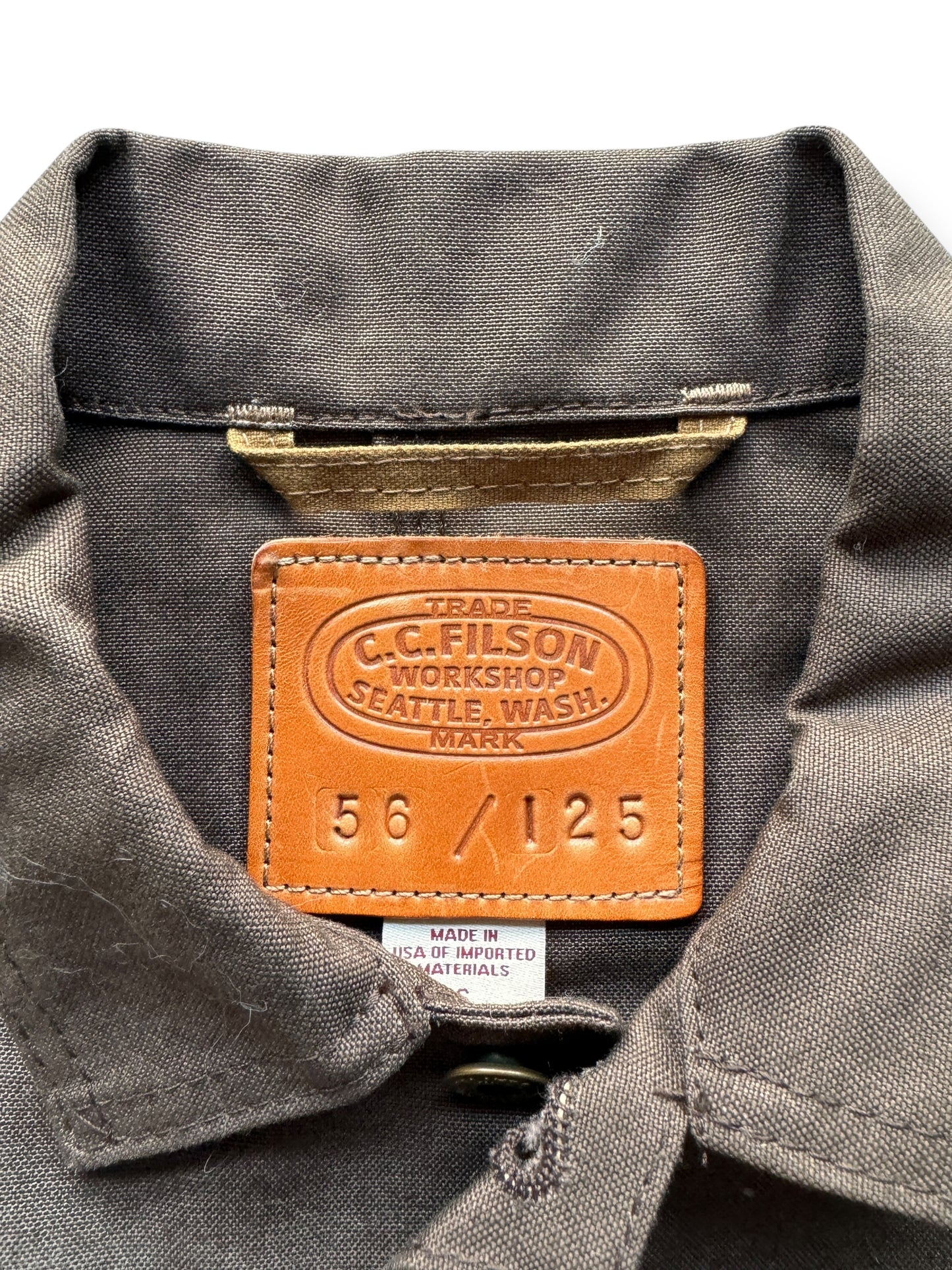 Tag on Filson Brown Workshop Jacket SZ S