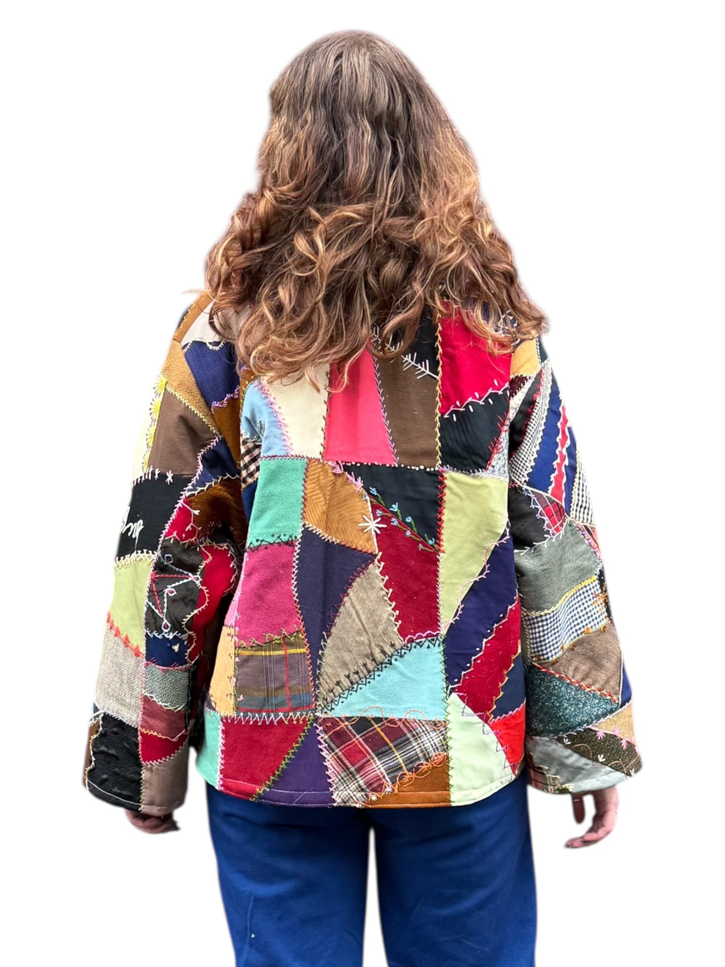 On Body Back of Archive Craft X Barn Owl Vintage Quilt Jacket