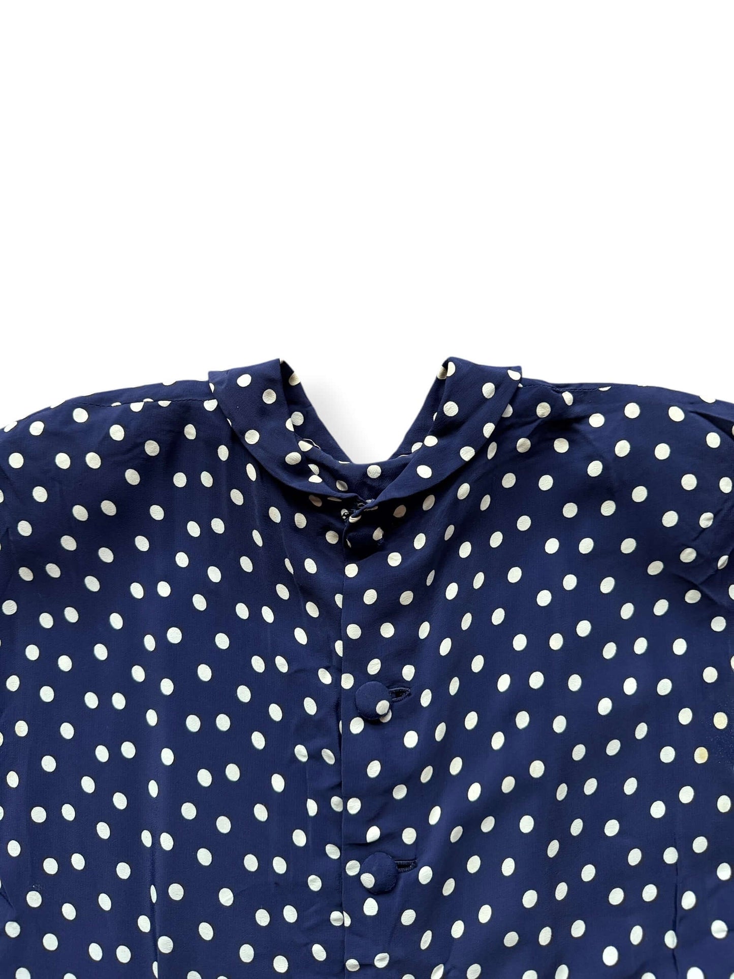 Back neckline of Vintage 1940s Rayon Drop Waist Polka Dot Dress