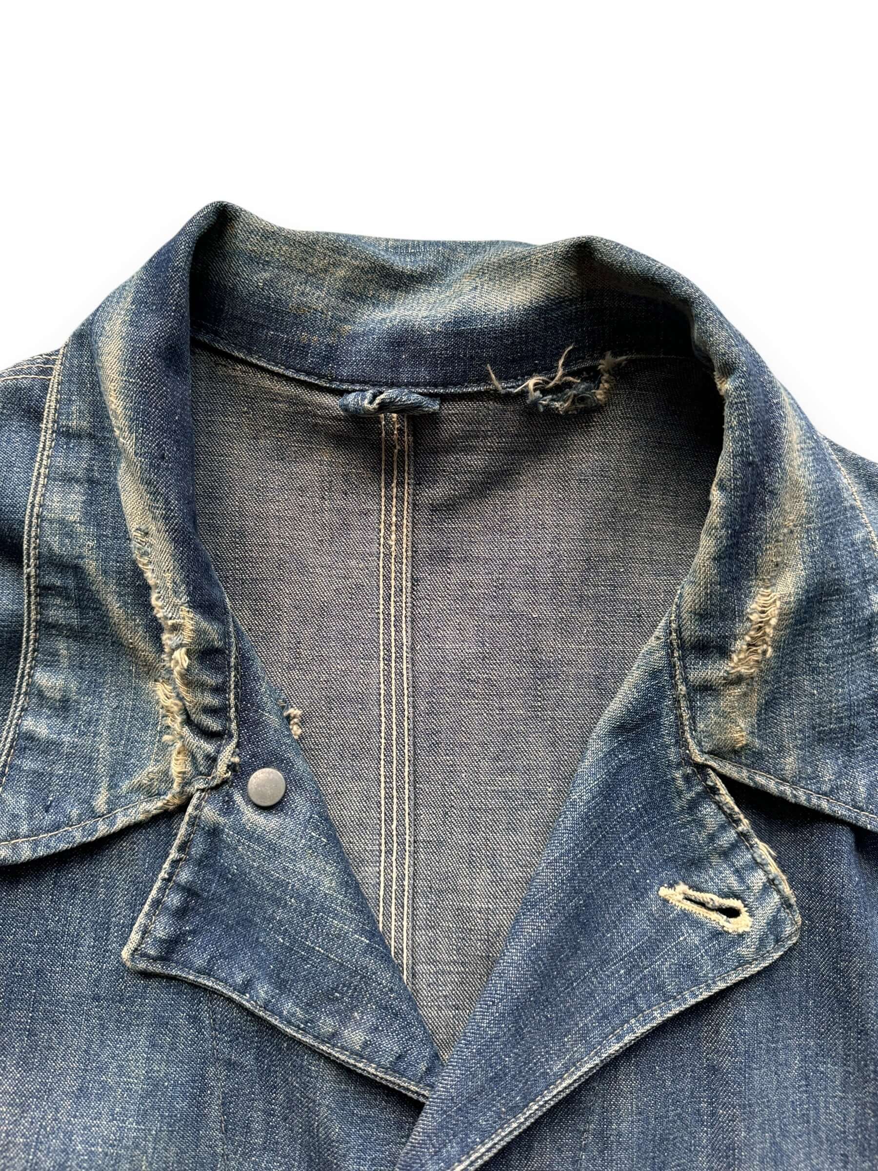 distressed collar on Vintage Hercules Denim Chore Coat w/ Added Pockets SZ XL