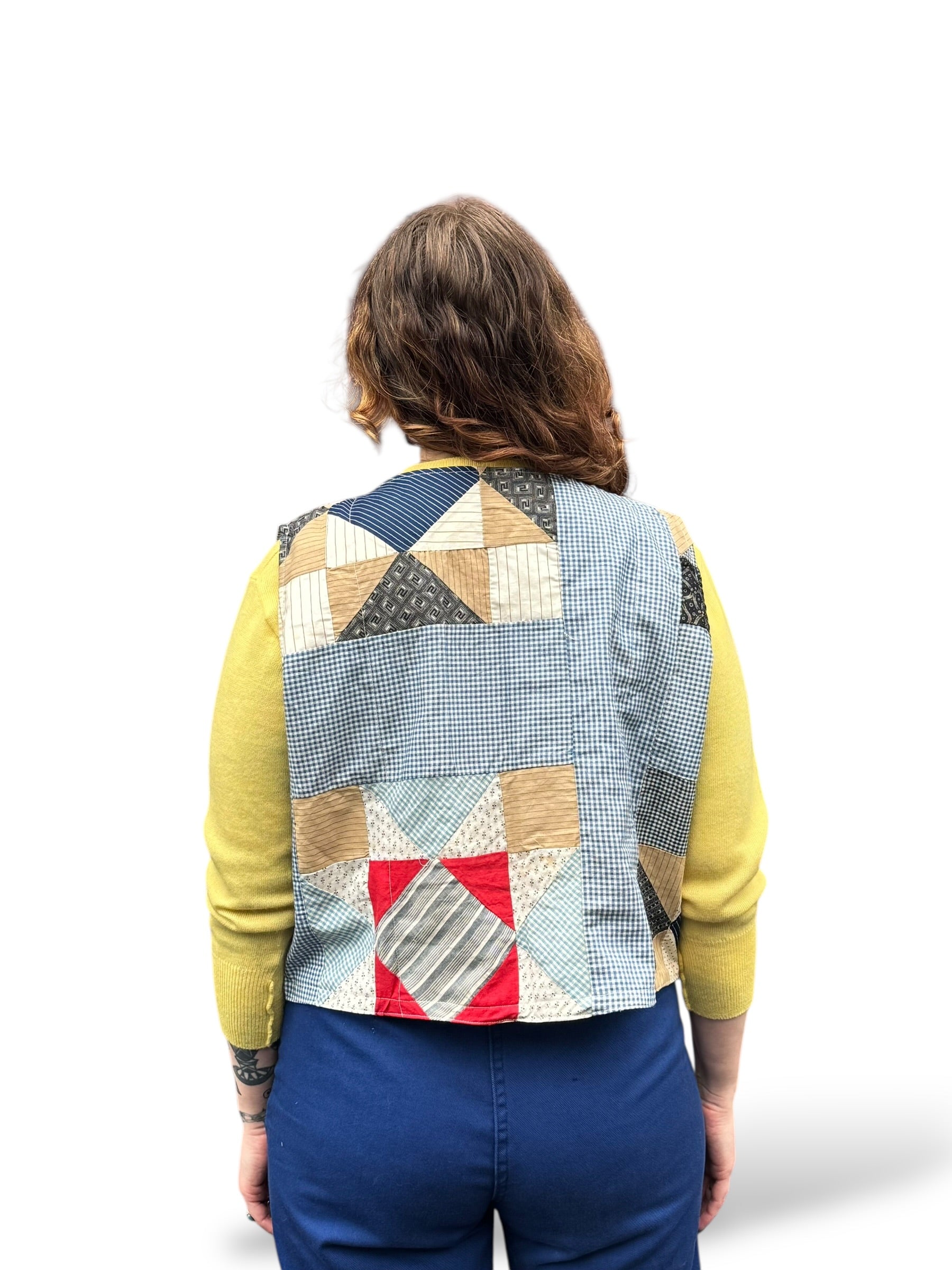 On Body Back of Archive Craft X Barn Owl Vintage Quilt Tie Tank SZ M
